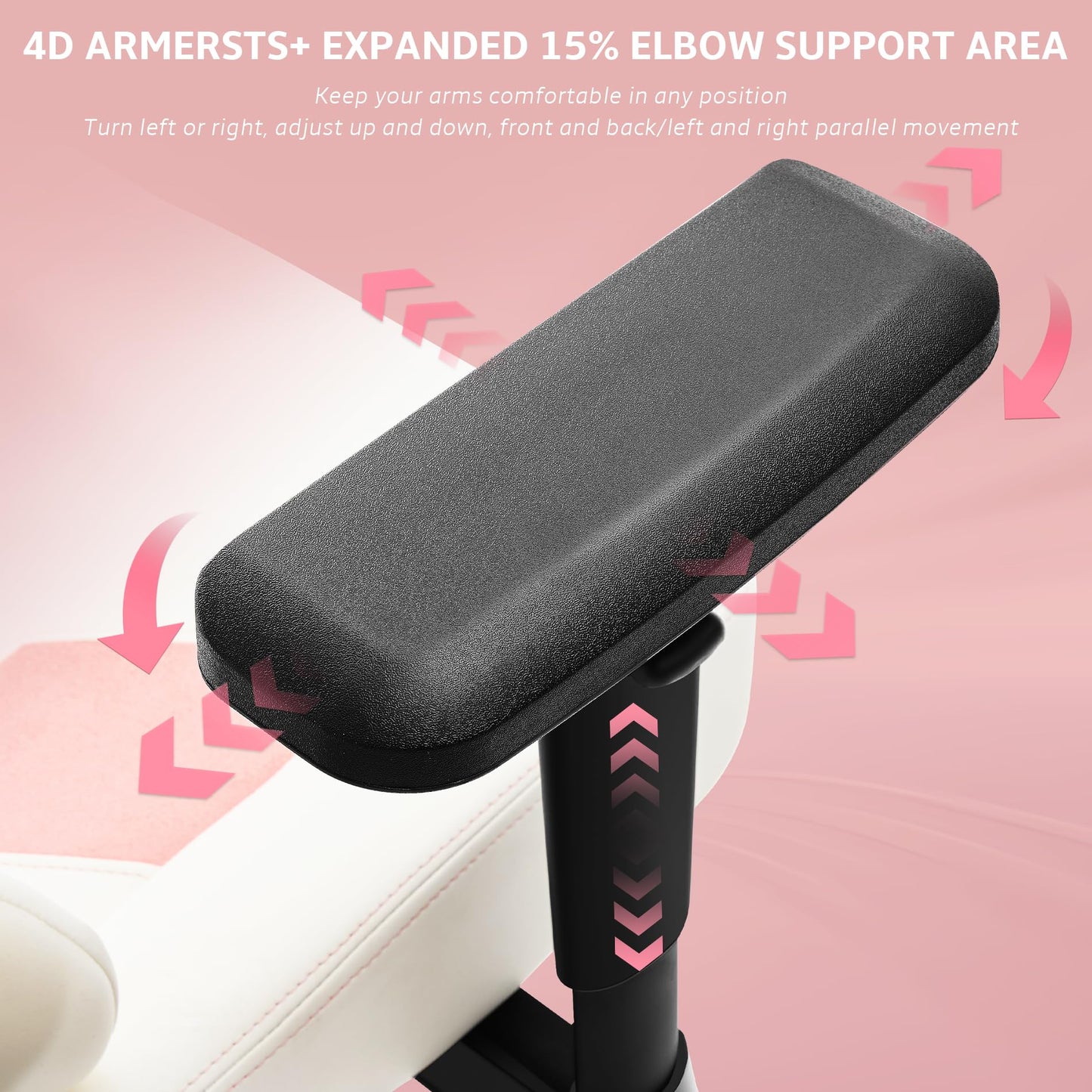 Wyrdforging Ergonomic Gaming Chair, Computer Desk Chairs, 4D Armrests, High Back Office Chair with Headrest & Lumbar Pillow, Tilt Rocker Recliner, Heavy-Duty Base, White PU Leather & Pink Suede Comb