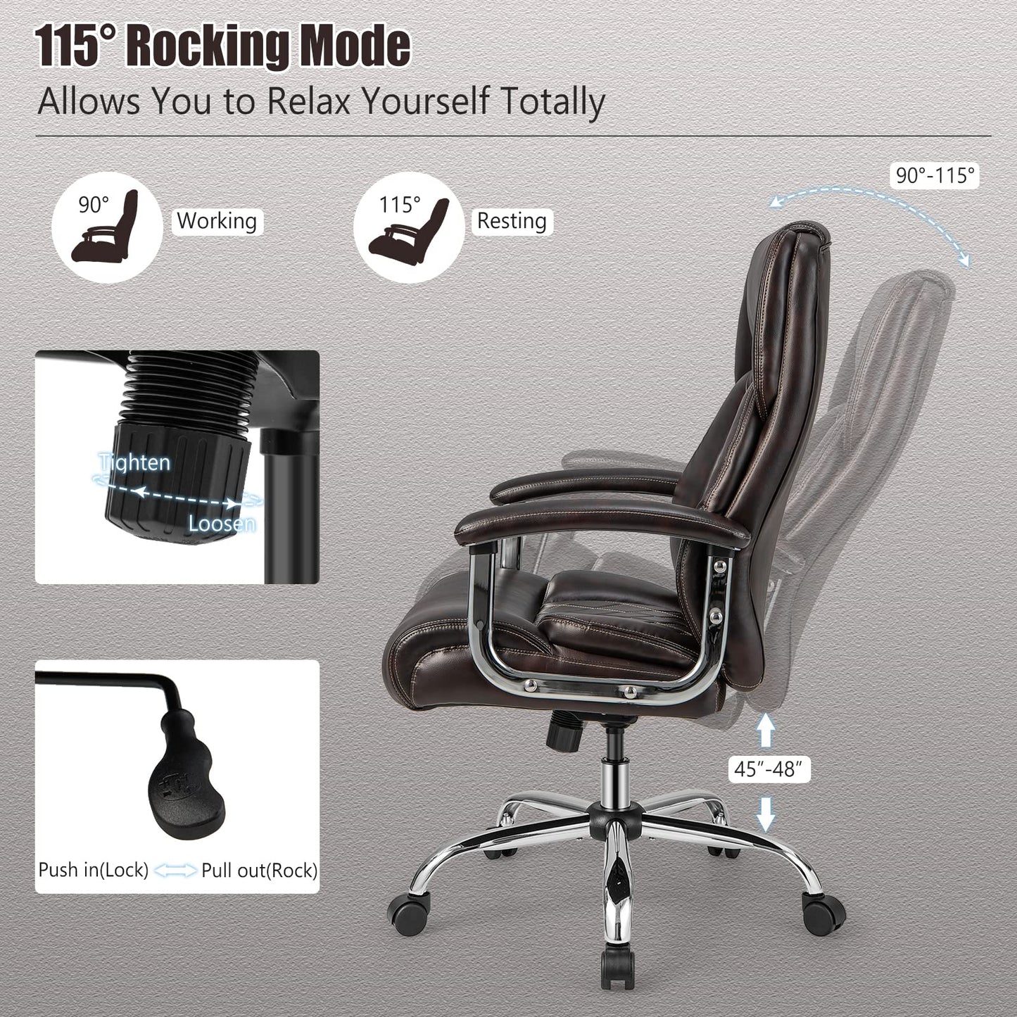 Giantex Big and Tall Office Chair 500 LBS, High Back Executive Office Chair for Heavy People, Adjustable Swivel Desk Chair, PU Leather Computer Chair with Extra Wide Seat for Home Office, Brown