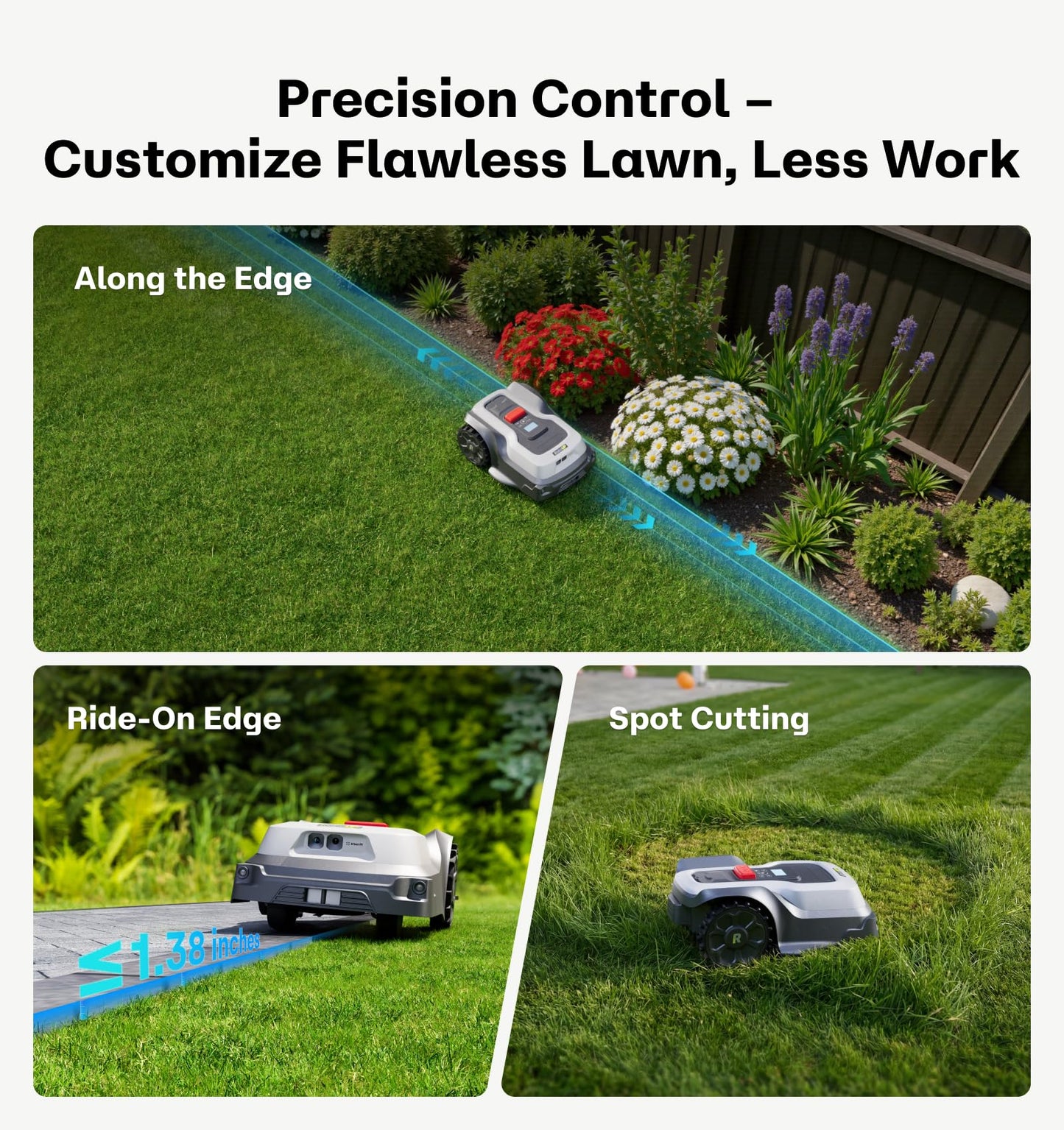 RoboUP T1200Pro Wire-Free Robot Lawn Mower, Automatic Robotic Mower for 0.37 Acre, RTK+Vision, AI Obstacle Avoidance, 1.18"-2.36" Adjustable Cutting Height, Unlimited Multi-Zone Mowing Robotic Mower