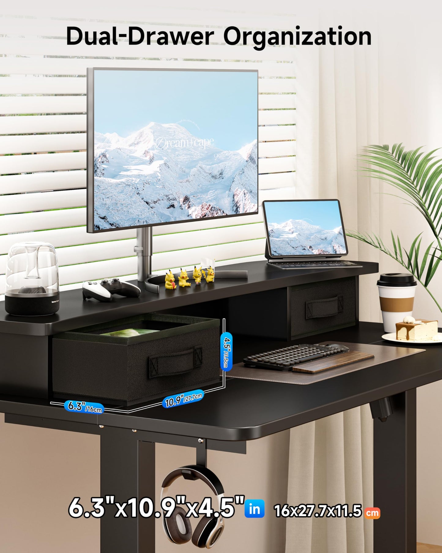 BIZUM Standing Desk with 2 Drawers Computer Desk-Stand up Desk Home Office Gaming Memory Desks C-Clamp Mount Compatible, 48x24 Inch Black