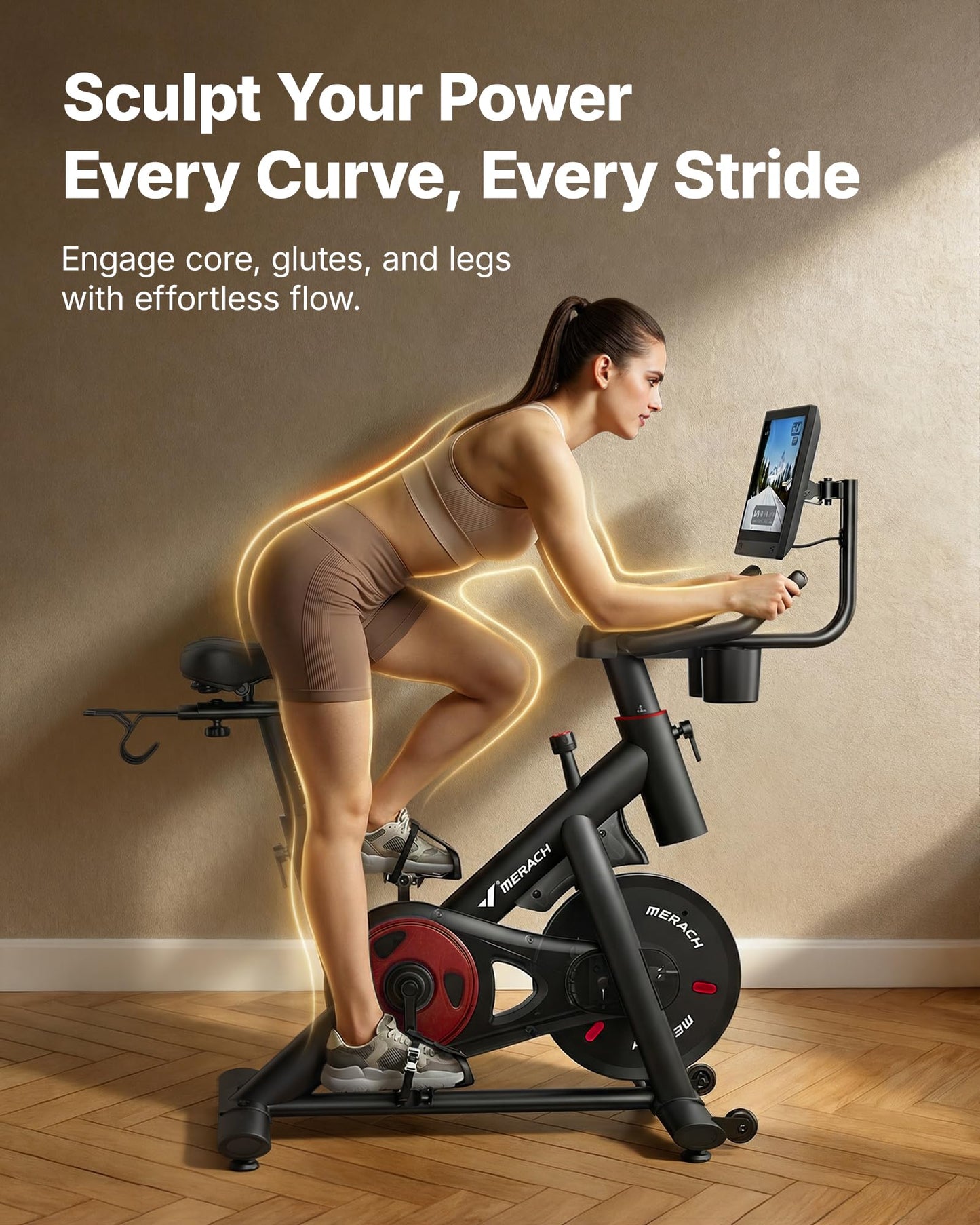 Merach Exercise Bike, Magnetic Friction Stationary Bike with Brake Pad and Exclusive App, Low Noise Indoor Cycling Bike with 300lbs Weight Capacity, Tablet Mount and Fitness Courses for Weight Loss