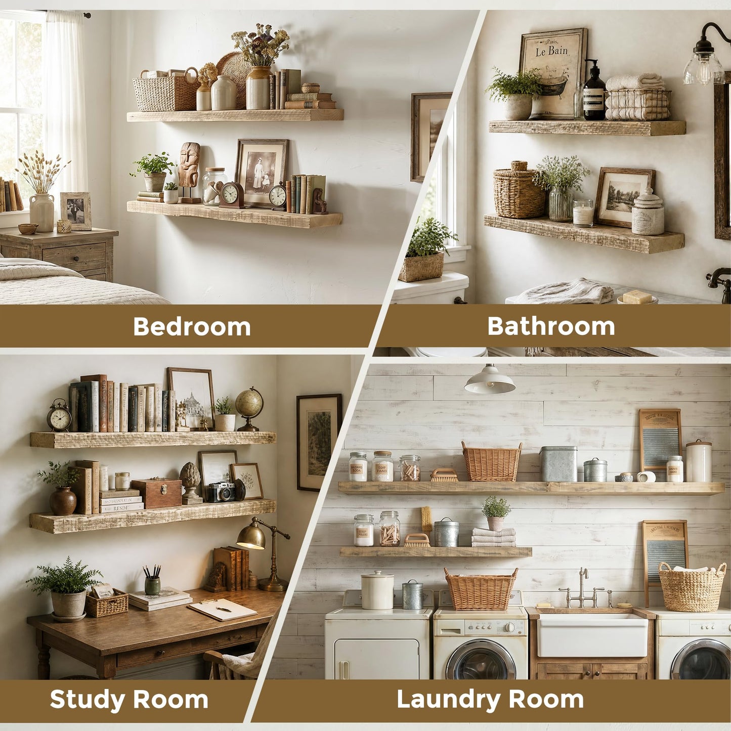 Axeman 72 Inch Rustic Wooden Floating Shelves for Wall|Solid Reclaimed Wood Wall Mounted Shelves with Invisible Brackets for Books Bathroom Kitchen Storage|8 Inch Deep|1 Pack, Natural