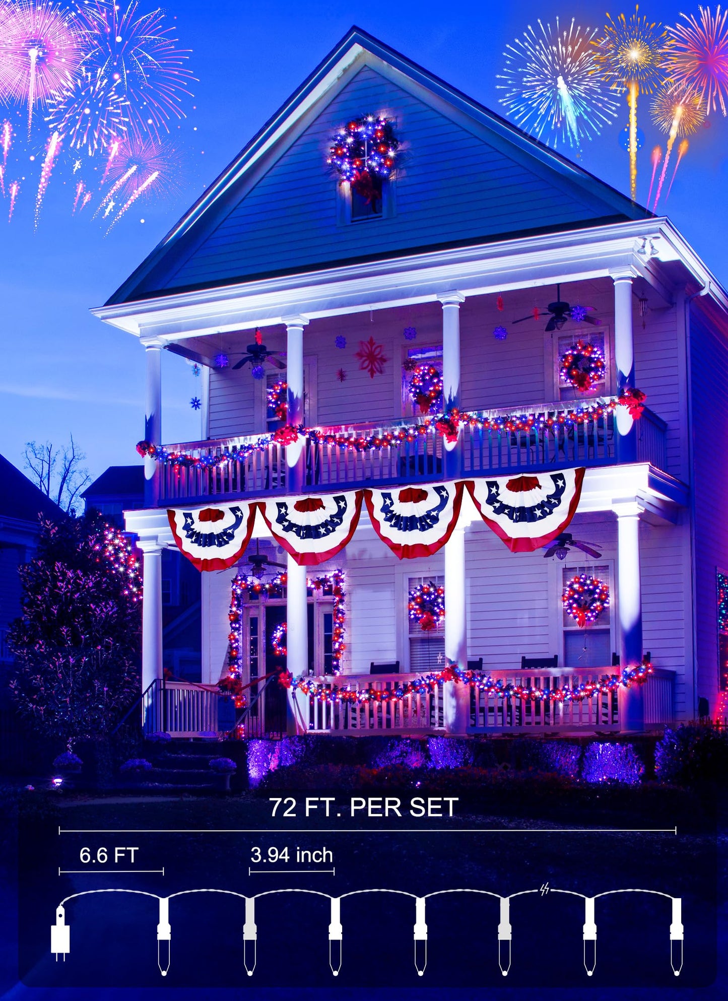 Minetom 200 LED String Lights with Remote, Waterproof, Red White Blue, Indoor/Outdoor, Model DMO-S-100