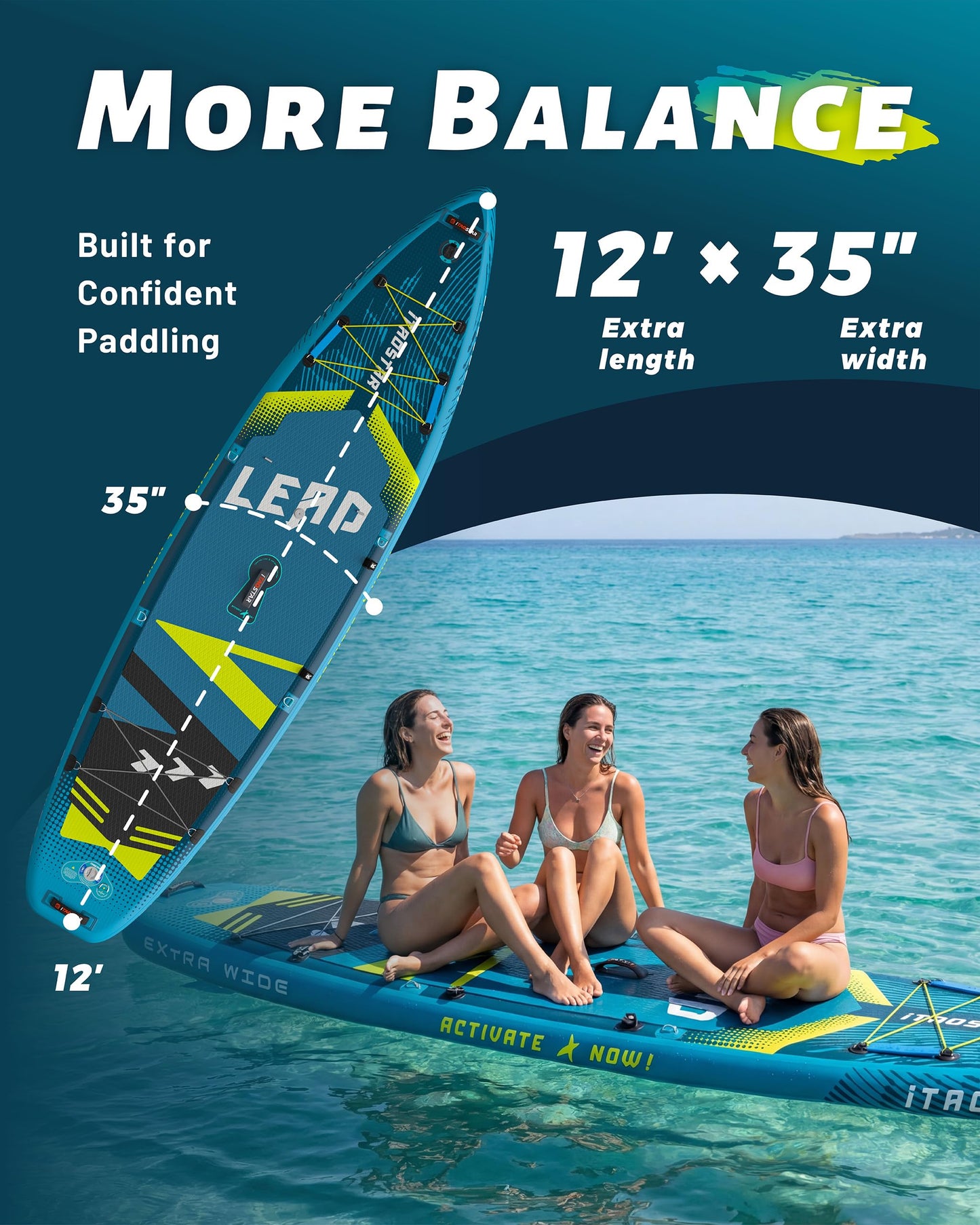 iTAOSTAR Lead 12' × 35" Inflatable Stand Up Paddle Board with Seat, Extra Wide SUP Board with 5 Fins Stable Design for Familly, Youth, All Skill Levels, Lakes, Oceans & Fishing