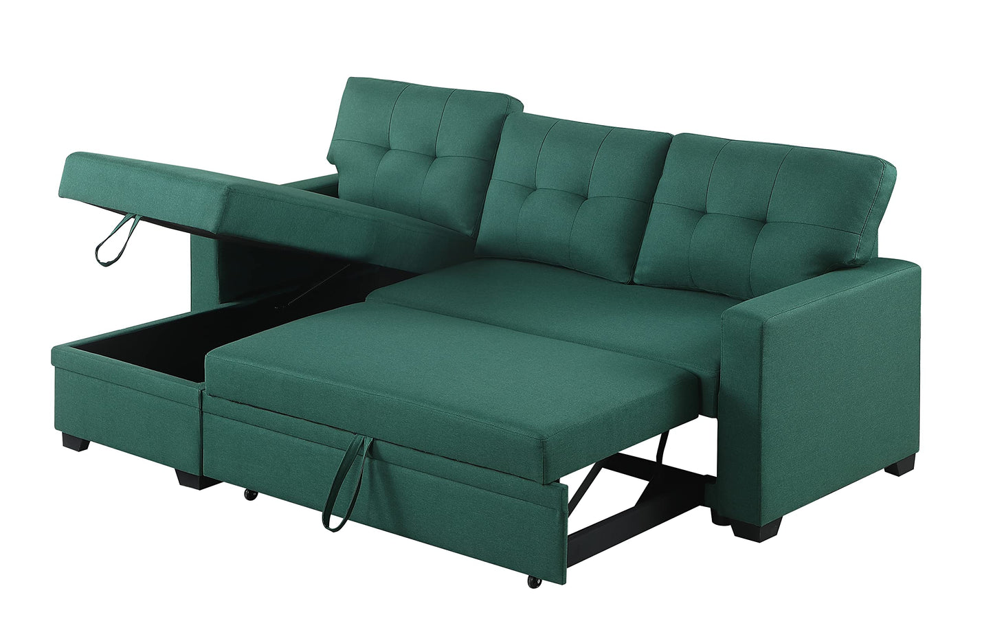 ERYE 82-Inch L-Shaped Pull Out Sleeper Couch Bed, Modern Reversible Sleeper Sectional Sofa Linen Blend Tufted Upholstered Corner Convertible Sofa Bed with Storage Chaise