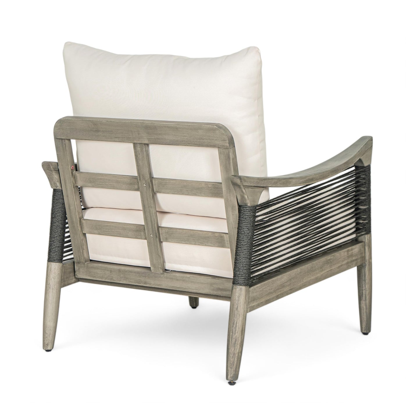 Christopher Knight Home Havets 4 Piece Patio Conversation Sets, Outdoor Acacia Wood Patio Seating Group,Woven Rope Loveseat Chairs with Cushions and Coffee Table for Porch Backyard Balcony, Gray+Beige
