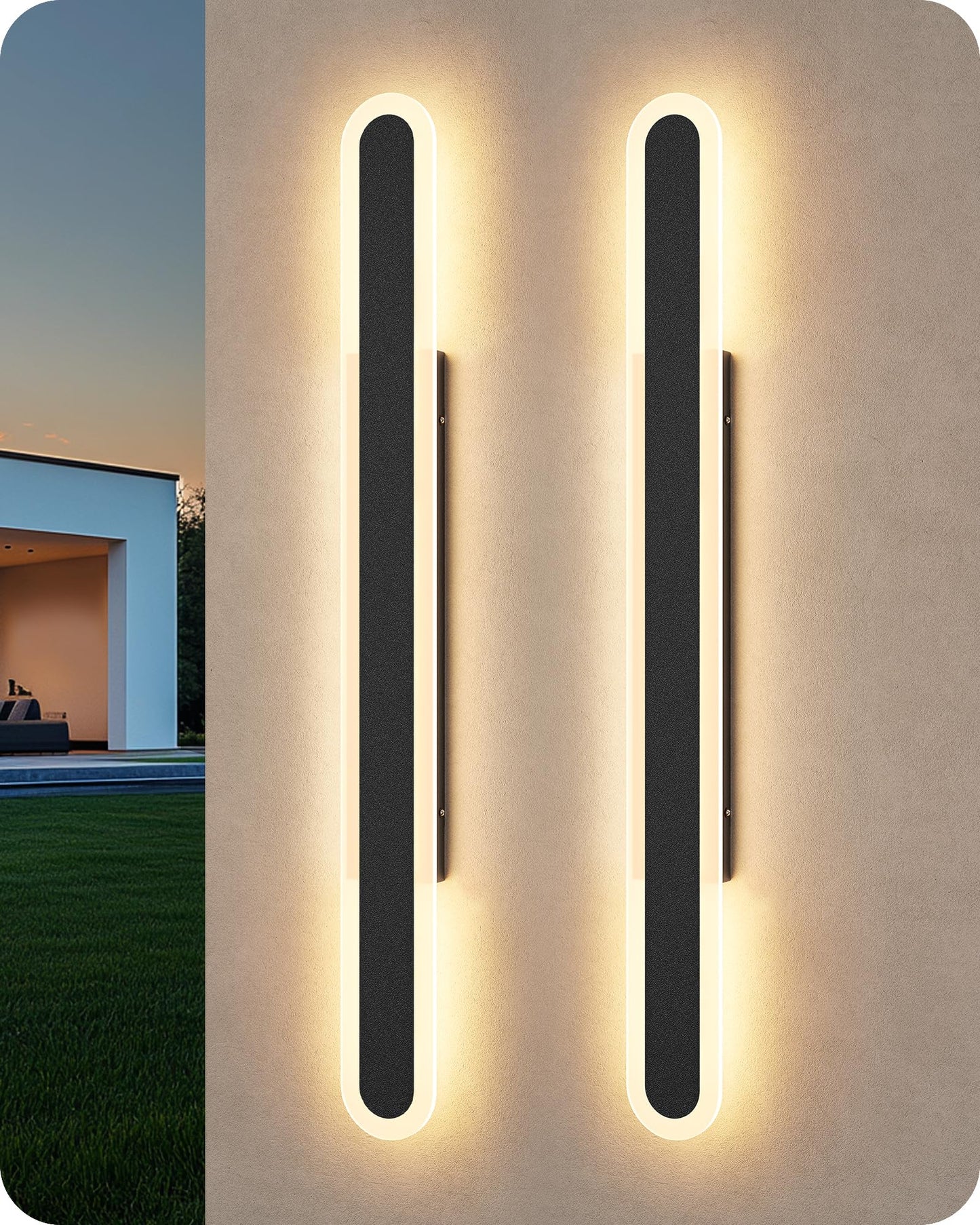 EDISHINE LED Outdoor Wall Lights, Dimmable 47.2in Long Oval, IP65 Waterproof, Black, Model HOWL22R, 3CCT