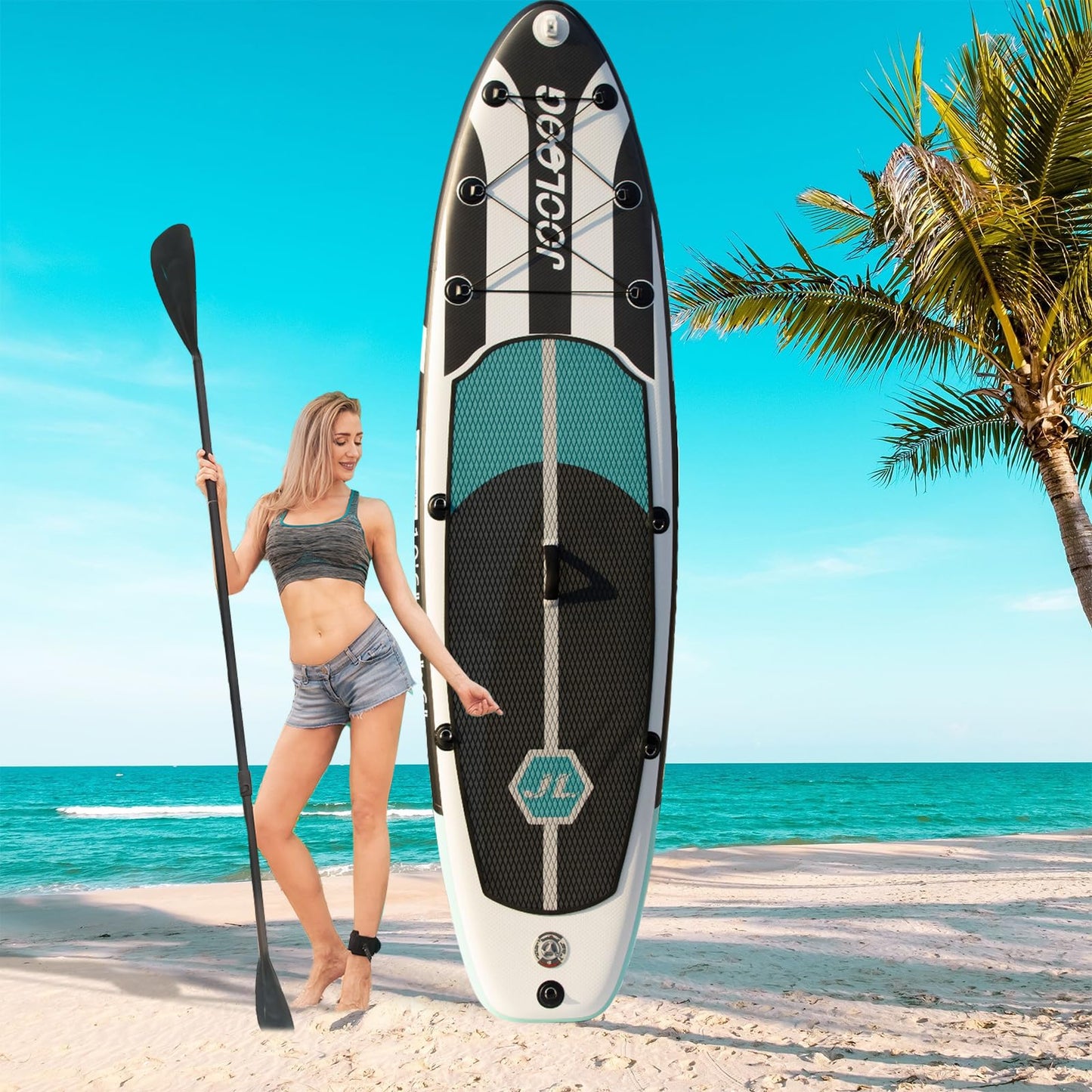 Inflatable Stand Up Paddle Board with Seat, 10'6" SUP 440LBS, Recreational Paddleboard for Adults Beginners, Blow Up Paddle Board with Fishing Design, Camera Mount, Cooler Bag & Full Accessories