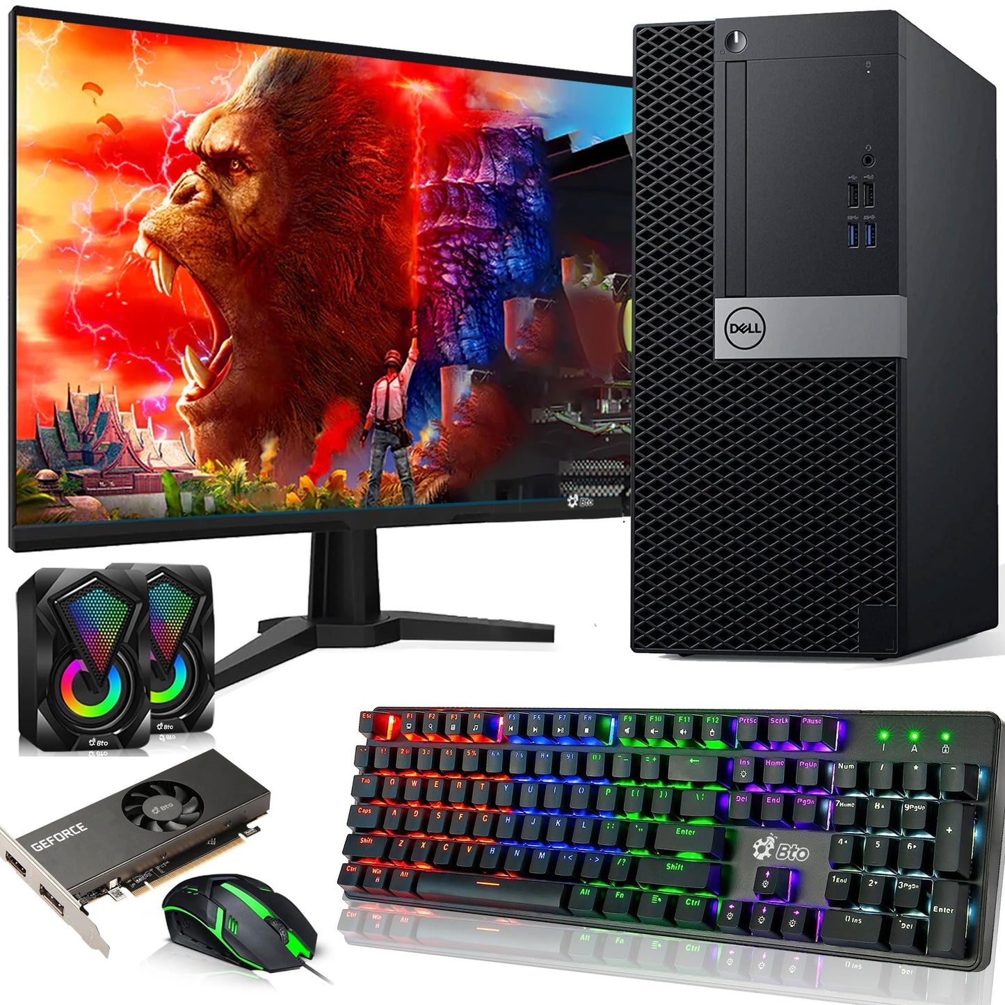 Dell Gaming Tower Desktop PC – Intel Core i7-7700 – 16GB DDR4 RAM – 512GB SSD – GeForce GTX 1050 Ti – New 24" Monitor – RGB Keyboard & Mouse – RGB Speakers – Windows 11 Pro – Gaming Computer (Renewed)