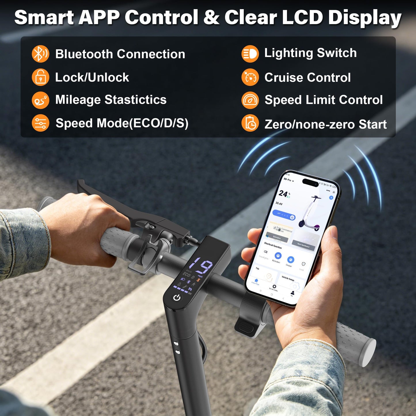 Qlaway Electric Scooter with Seat for Adults, 8.5'' Solid Tires, 19MPH,350W Powerful Motor,22 Miles Range,Foldable & Portable Commuter Escooter with Dual Braking and Lighting System,APP Control - Gray