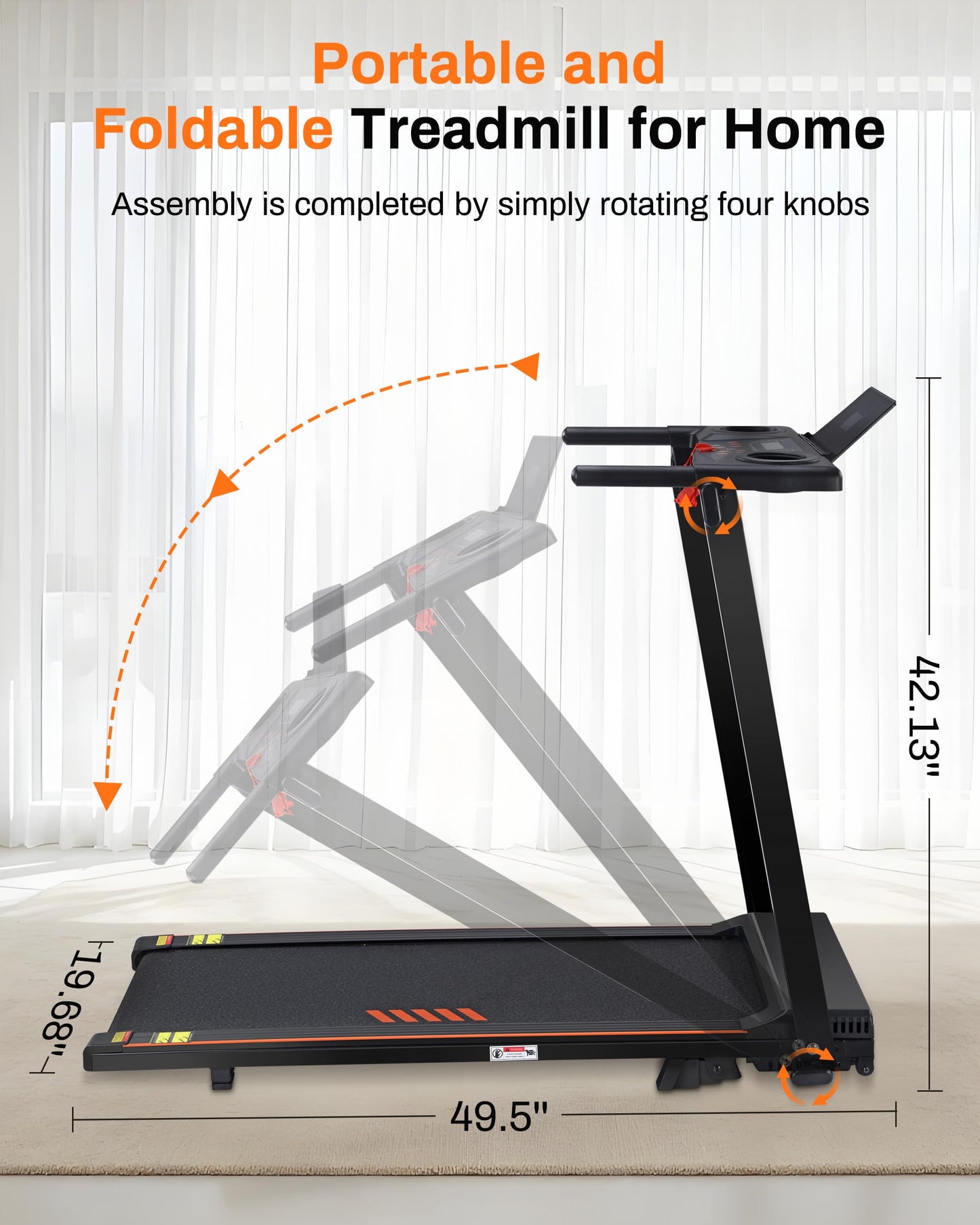 ECHANFIT Incline Treadmill with Handles, 3.0 HP Small Treadmills for Home with 300 LBS Capacity, Walking Pad with LED Dispay, 24 Preset Programs, Water Bottle Holder, iPad Stand