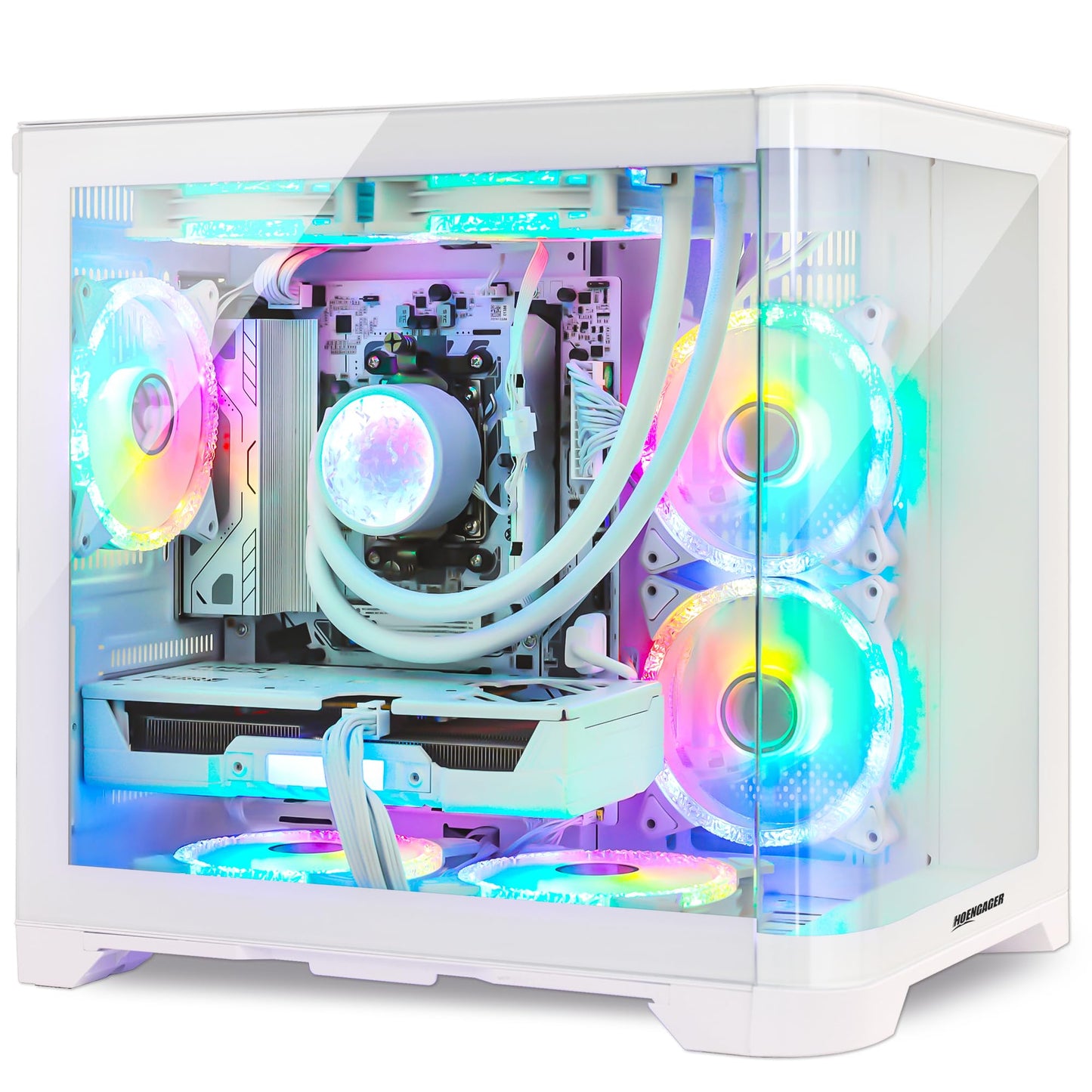 HOENGAGER Gleaming Prebuilt Gaming PC Desktop - AMD Ryzen 7 9700X - GeForce RTX 5060 (8GB) - 32GB DDR5 6000MHz - 1TB PCIe NVMe SSD - White Gaming Case, RGB Fans, Wi-Fi, Win 11