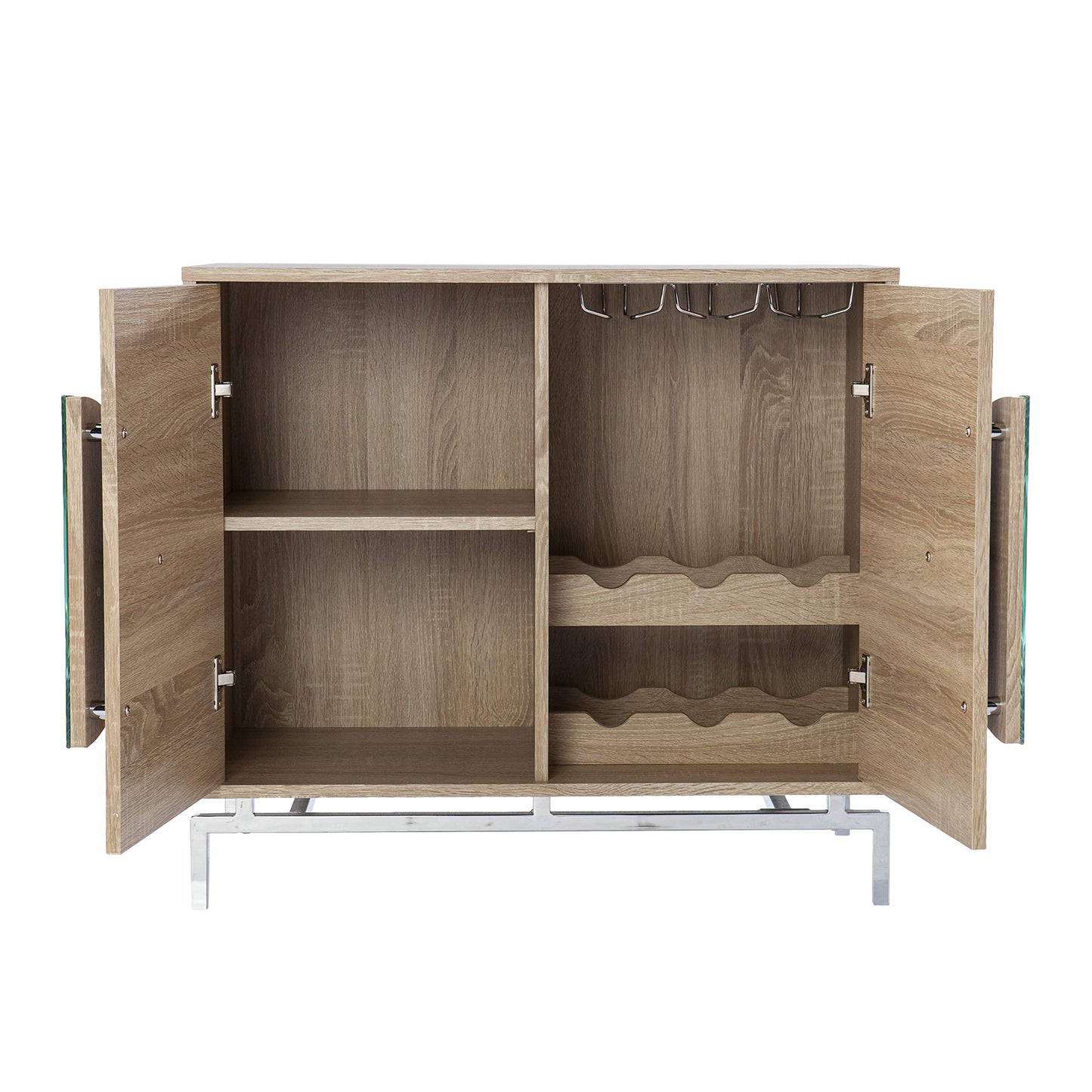 SEI Furniture - Northdom Bar Cabinet with Wine Storage - Transitional Design, Natural Iron and Wood - Ideal for Living Room, Home Bar (HZ1114405)