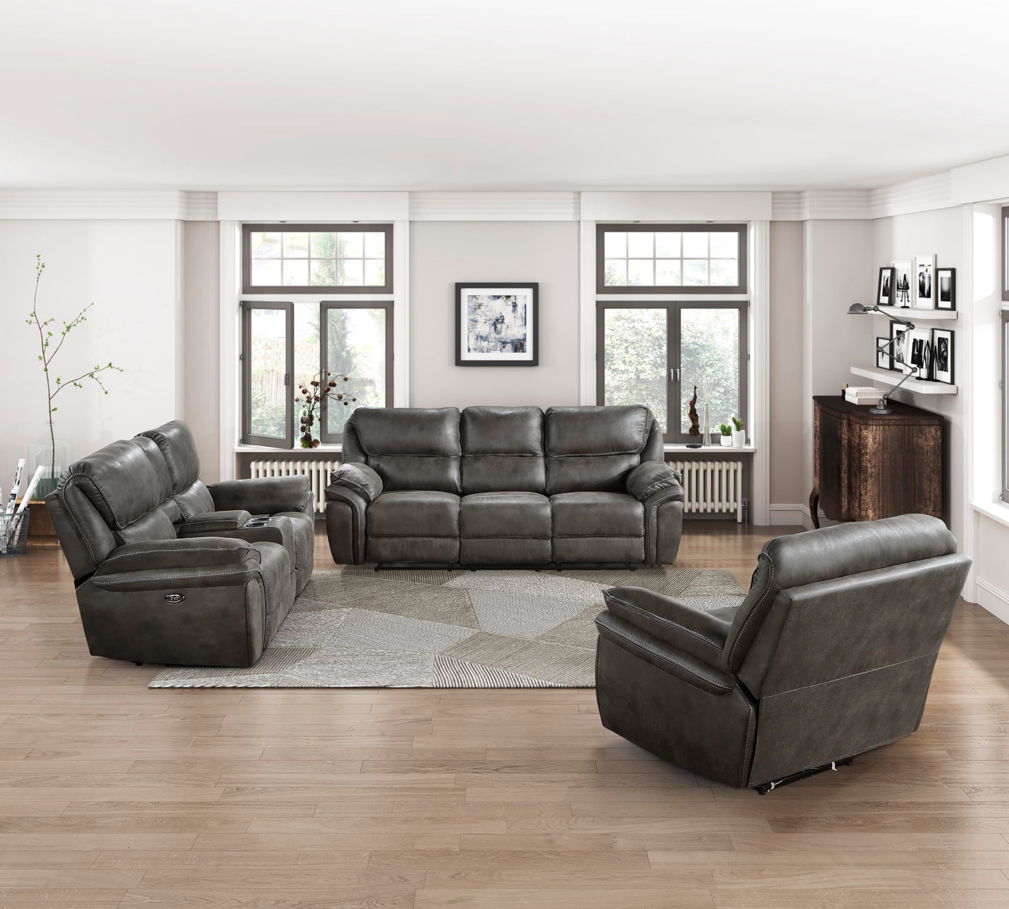 Lexicon Dorritt Power Reclining Living Room Sofa Set, 3-Piece, Gray