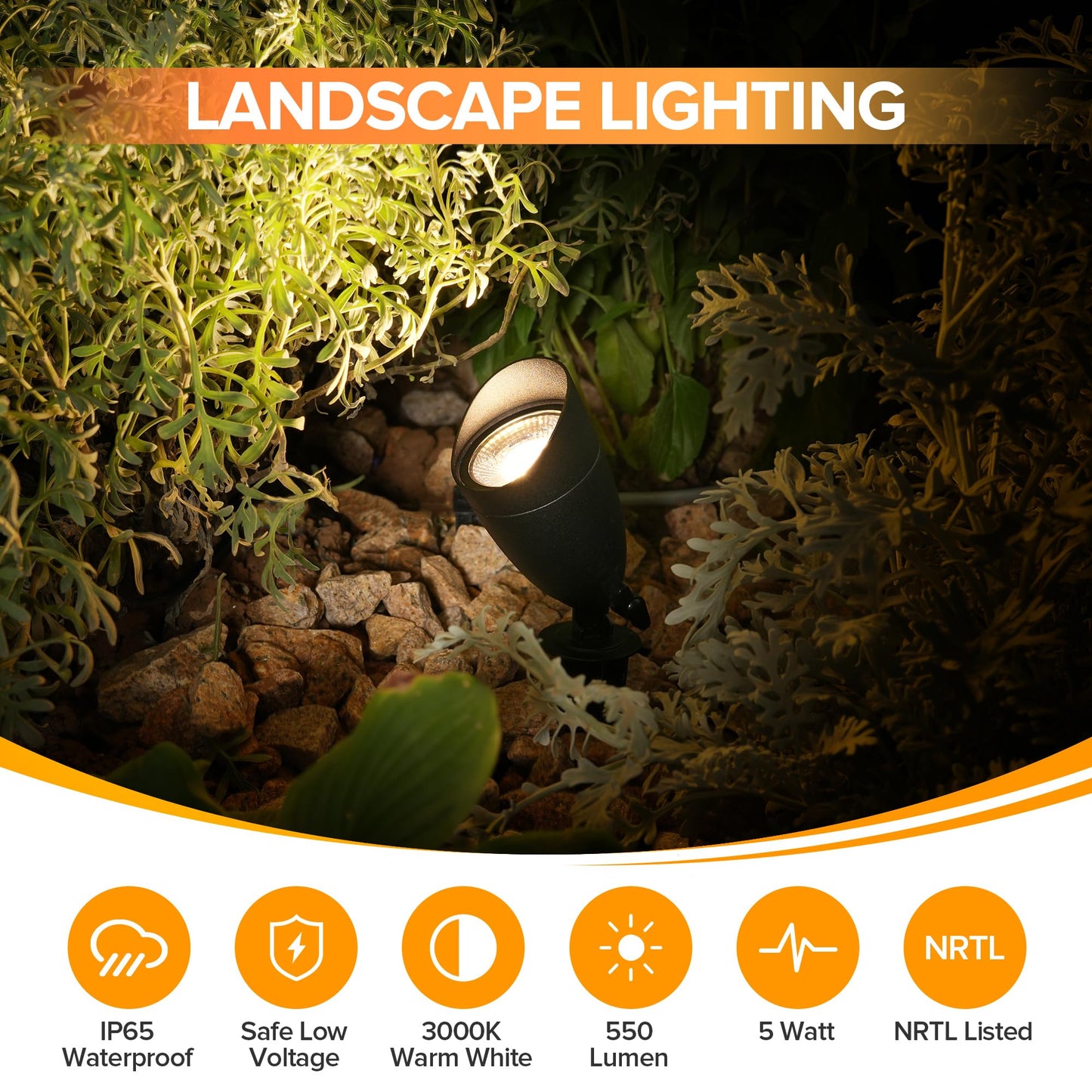 LUTEC 12V Low Voltage Landscape Spot Lights, Aluminum, IP65 Waterproof, 5W 550LM, 3000K Warm White, 4 Pack