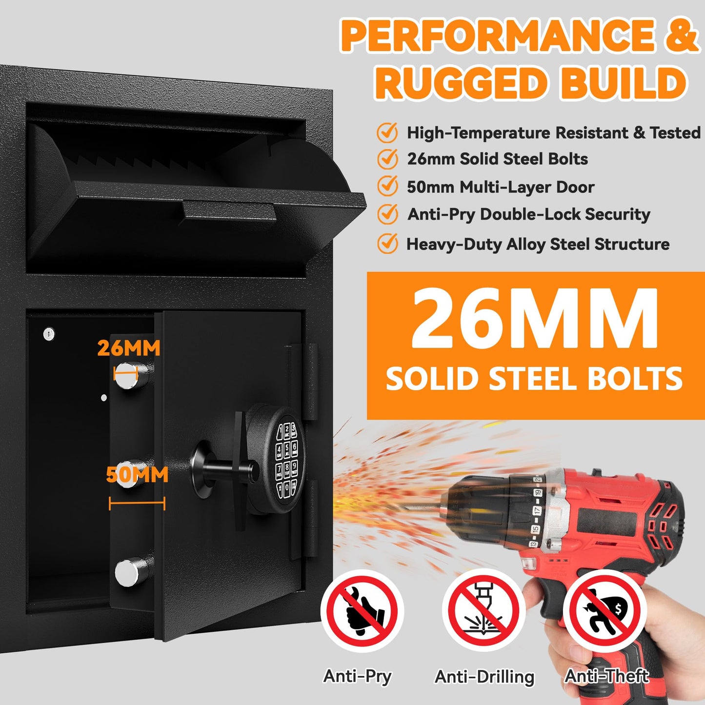 KAER 2.6 CuFt Drop Safe for Business, Cash Safe with Drop Slot, 53.8 lbs Heavy Duty Money Safe Box with Deposit Slot, Anti-Theft Safety Boxes for Home Floor Safe, Quick Access Digital Keypad Keys