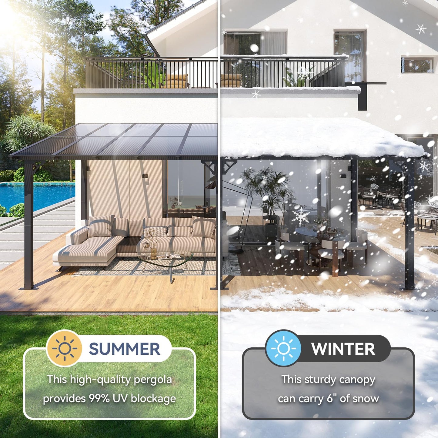 Breezestival 10' x 20' Lean to Gazebo Pergola, Hardtop Gazebo Metal Large Galvanized Steel Wall Mounted Pergolas on Clearance with Polycarbonate Roof, Awnings, Patio Canopy for Backyard, Deck, Porch