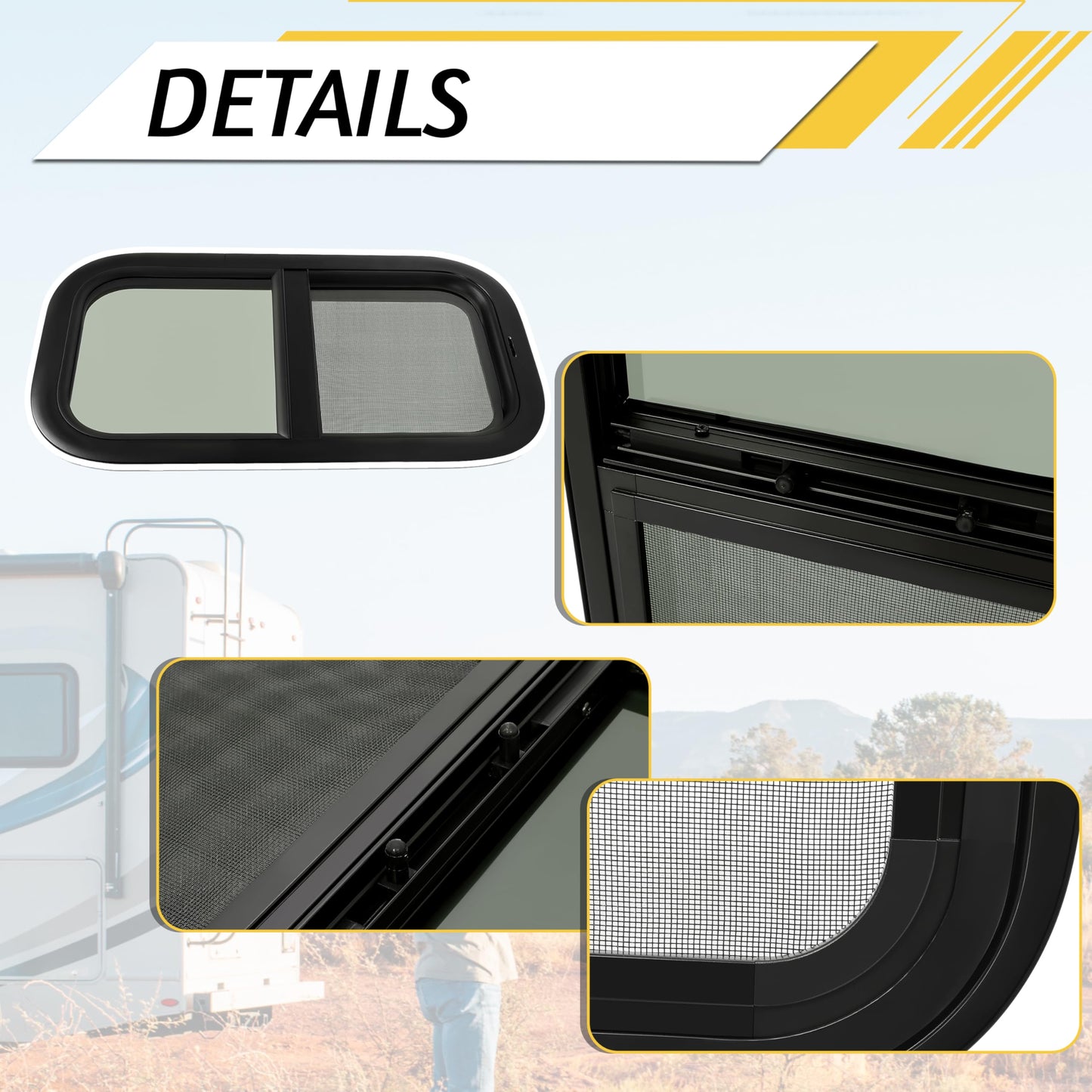 KUAFU RV Vertical Sliding Window 12in x 22in Tinted Glass Replacement - Model GO-2735