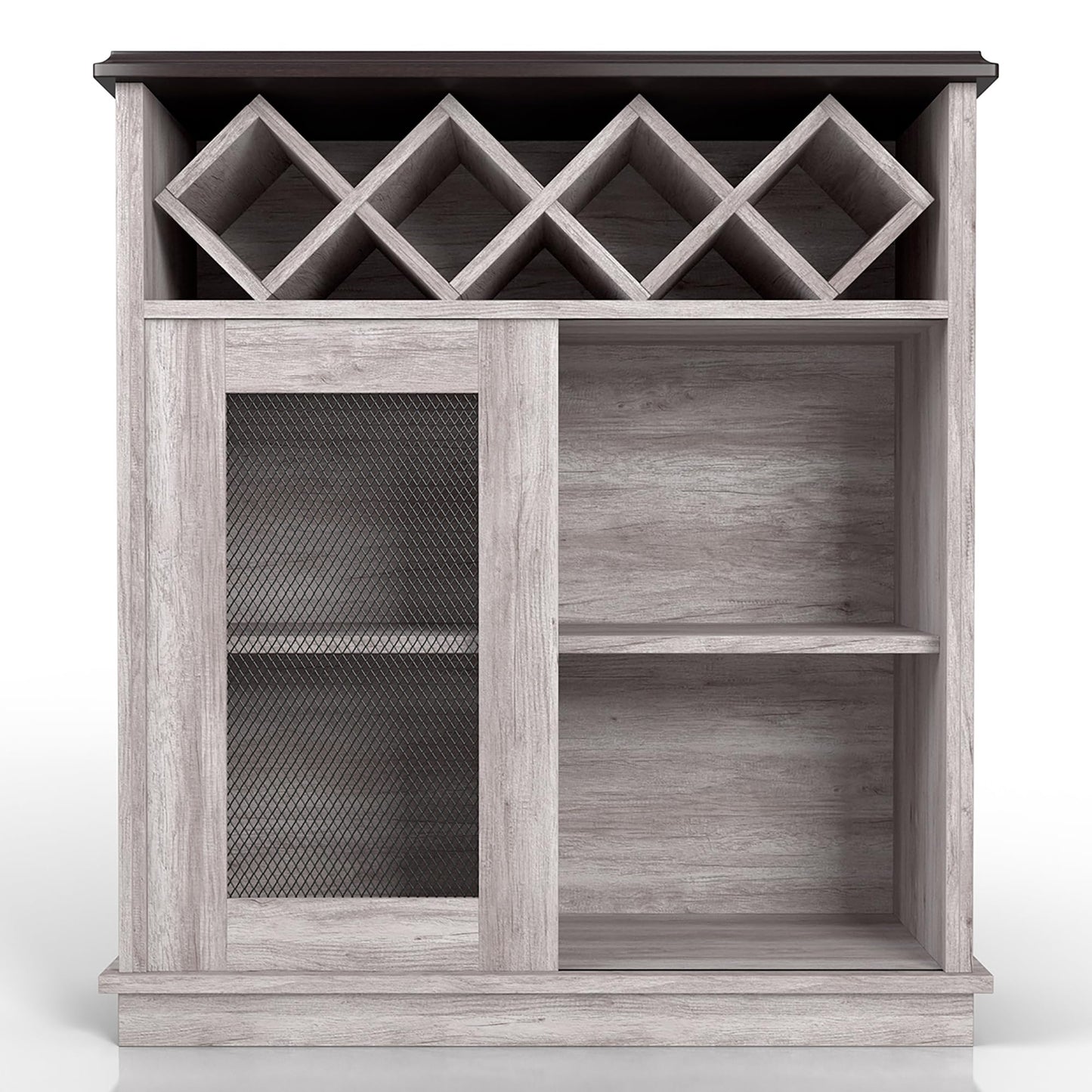 24/7 Shop at Home Wynot Farmhouse 4 Shelves Wood 31 in. Buffet, Sideboard with Wine Rack, Sliding Door for Dining Room, Kitchen, Coastal White