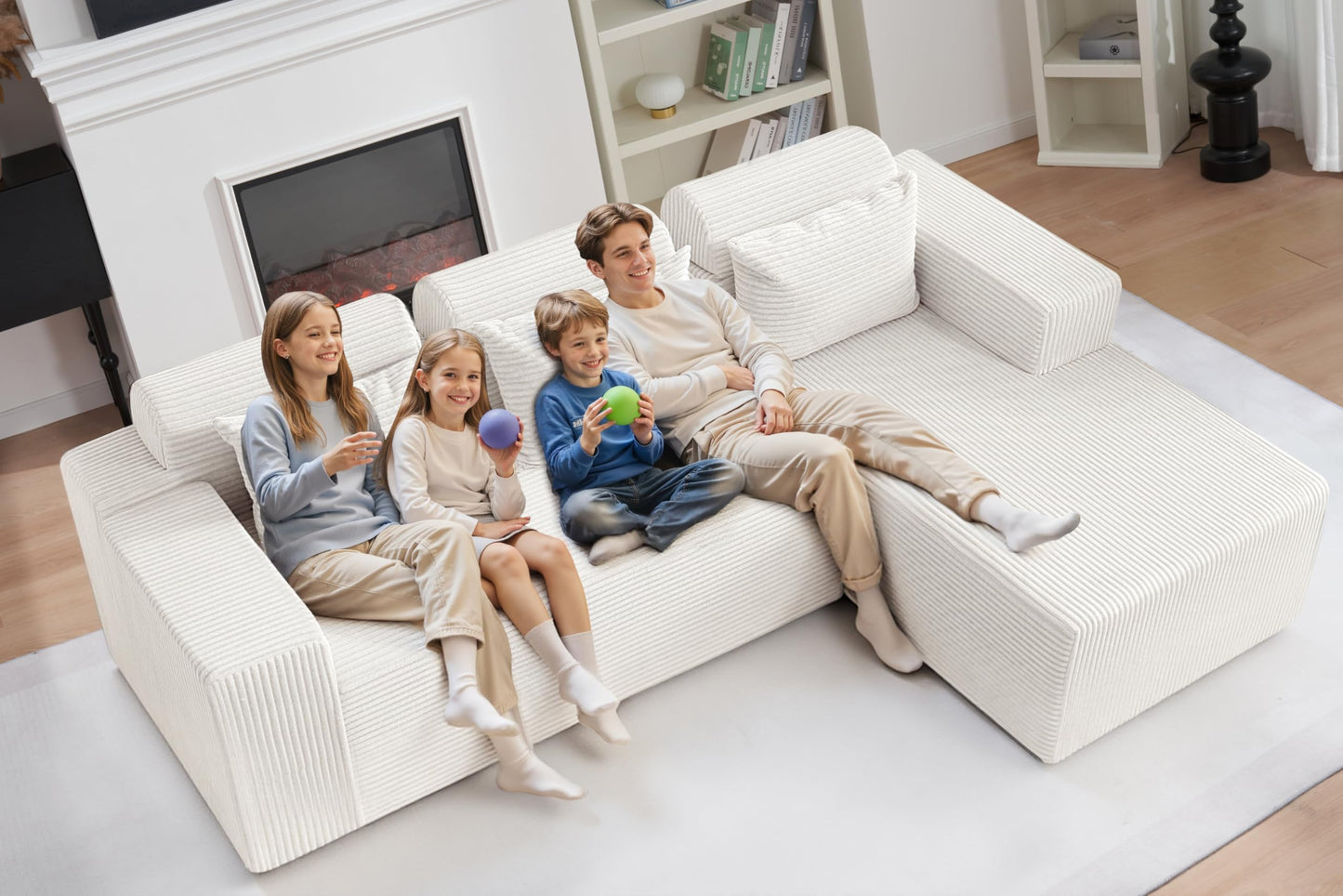 HABUTWAY Sectional Couches for Living Room,No Assembly L Shaped Couch 105" Modular Sectional Sofa Couch with Deep Seat,Cloud Couches Furniture Sets for Apartment,Corduroy (Beige, Right Facing)