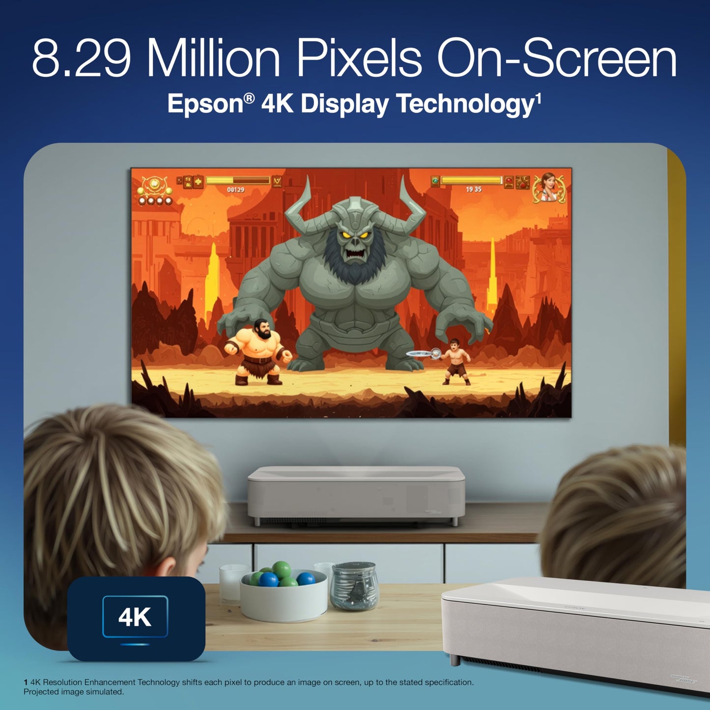 Epson Lifestudio Grand Plus Ultra Short Throw Laser Projector, 4,000 Lumens of Color and White Brightness, 4K Display Technology, Sound by Bose and Built-In Google TV, 3-Chip 3LCD Technology — White