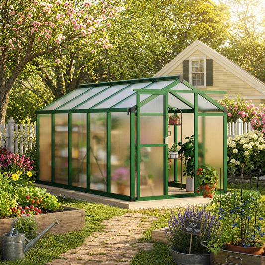 6x10 FT Greenhouse for Outdoors, Large Aluminum Greenhouses with Adjustable Roof Vent, Heavy Duty Greenhouse with Ground Nails, Walk-in Green Houses for Outside Garden, Backyard, Patio