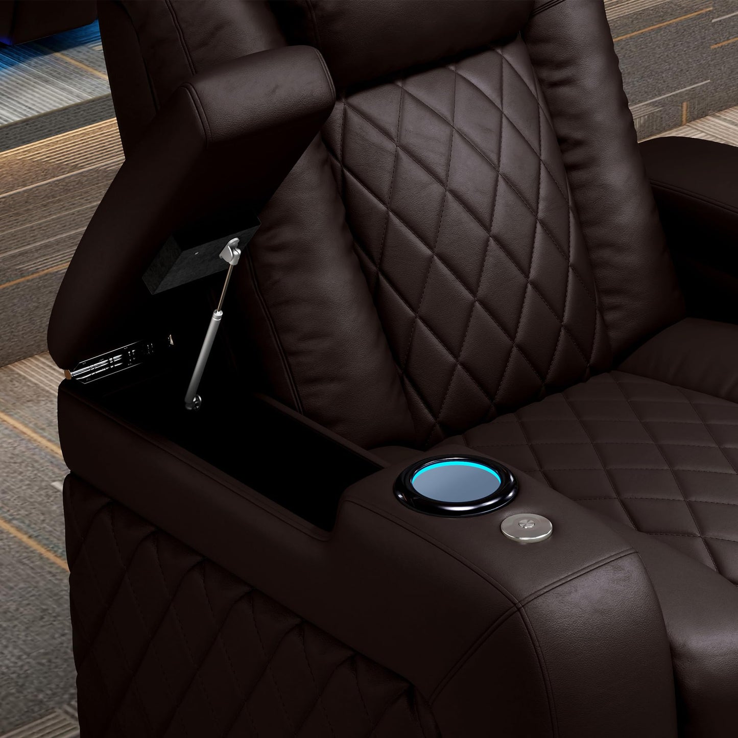 Valencia Tuscany Home Theater Seat - Nappa Leather Power Recliner with Cool Gel Memory Foam, USB-C/A Charging, RGB LED Lights, Adjustable Lumbar & Headrest (Single Recliner, Dark Chocolate)