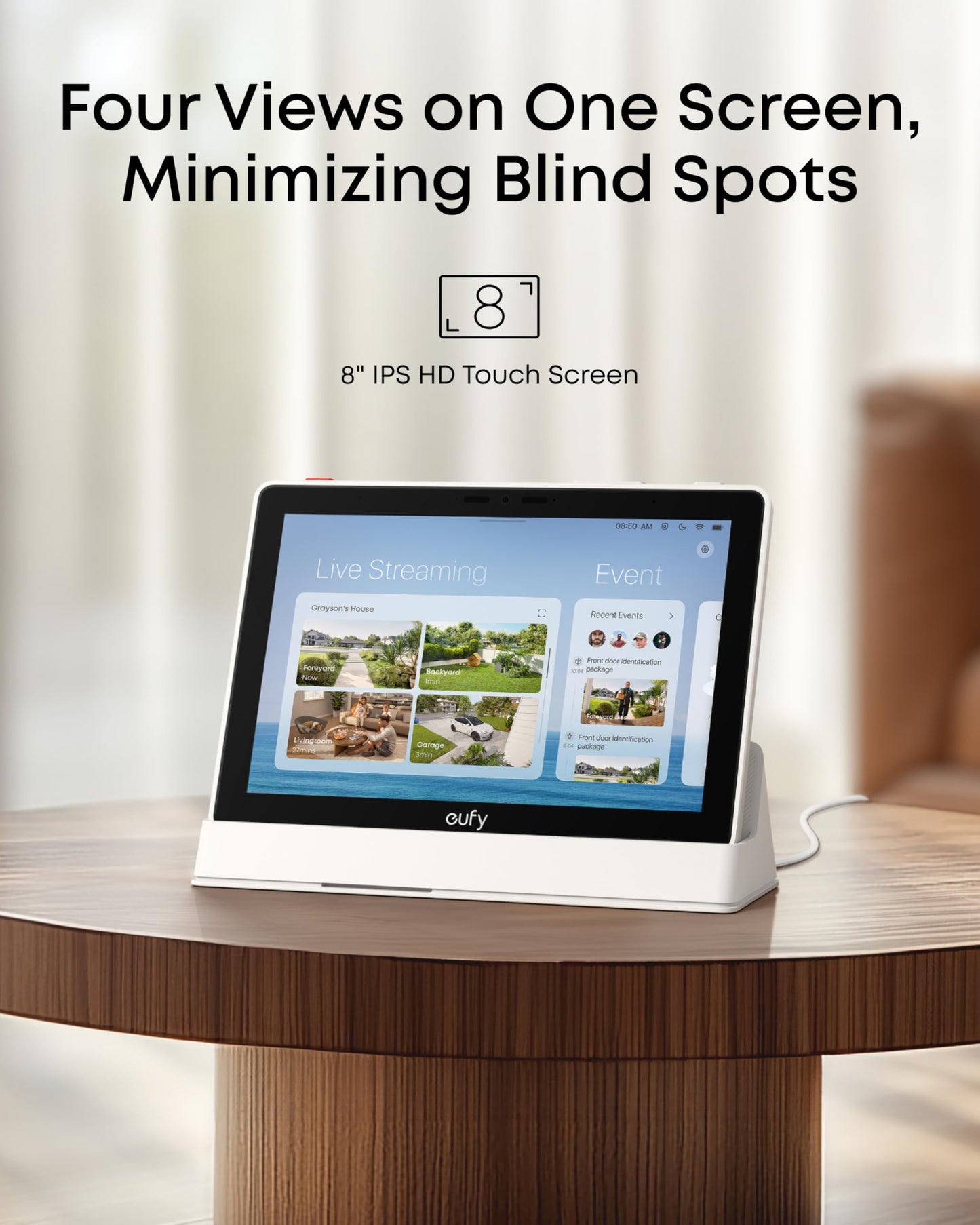 eufy Security eufy Smart Display E10, Smart Home Hub, 8" Control Panel, Compatible Devices, Four Views on One Screen, Instant Door Alerts, Daily Event Reports, One Tap Control, 64GB EMMC