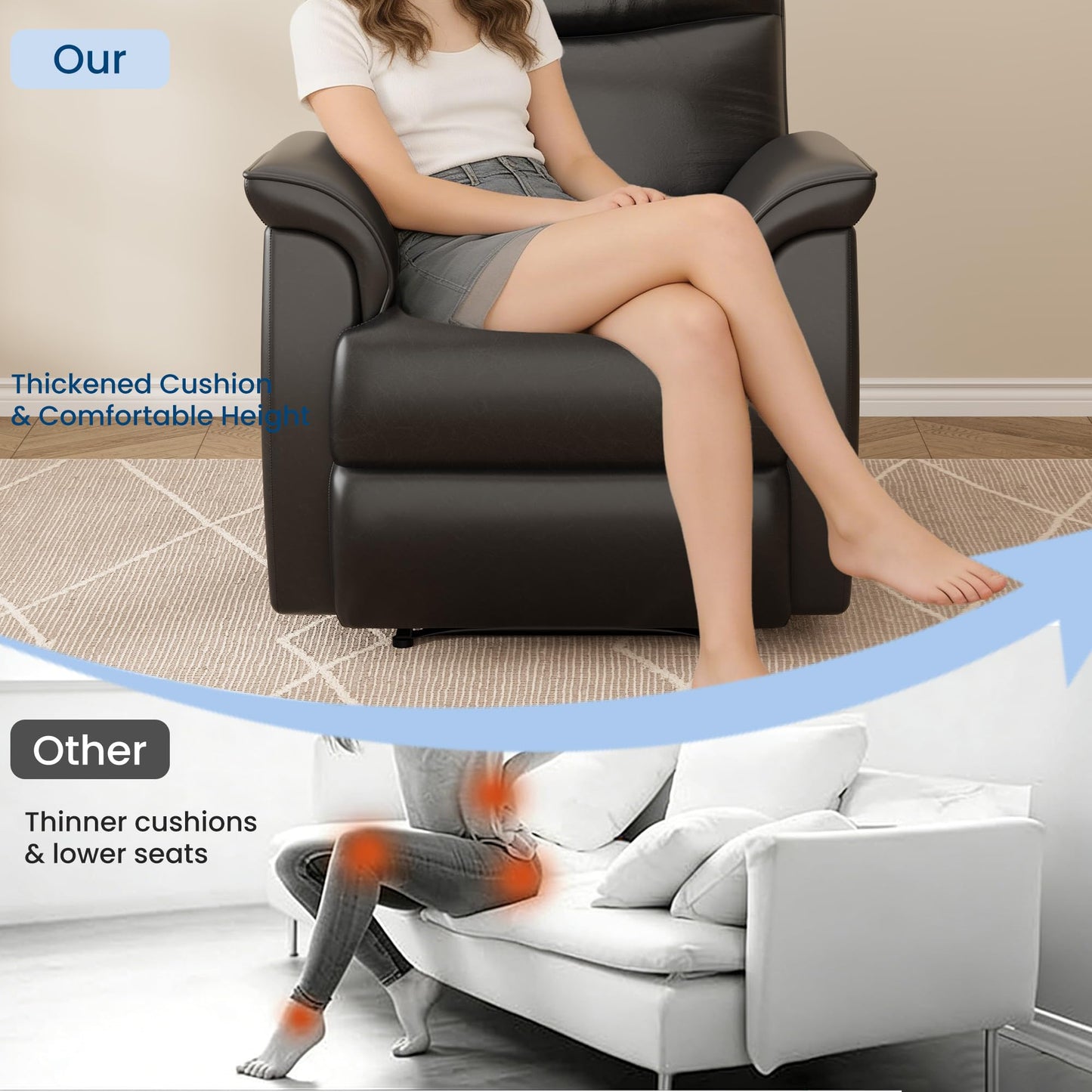 Garvee Power Recliner Chair, PU Leather Electric Reclining Armchair with Free Position, Oversized Armrest Lazy Chair Sofa for Adult, 350 Lb Capacity, Single Sofa for Living Room Bedroom, Black