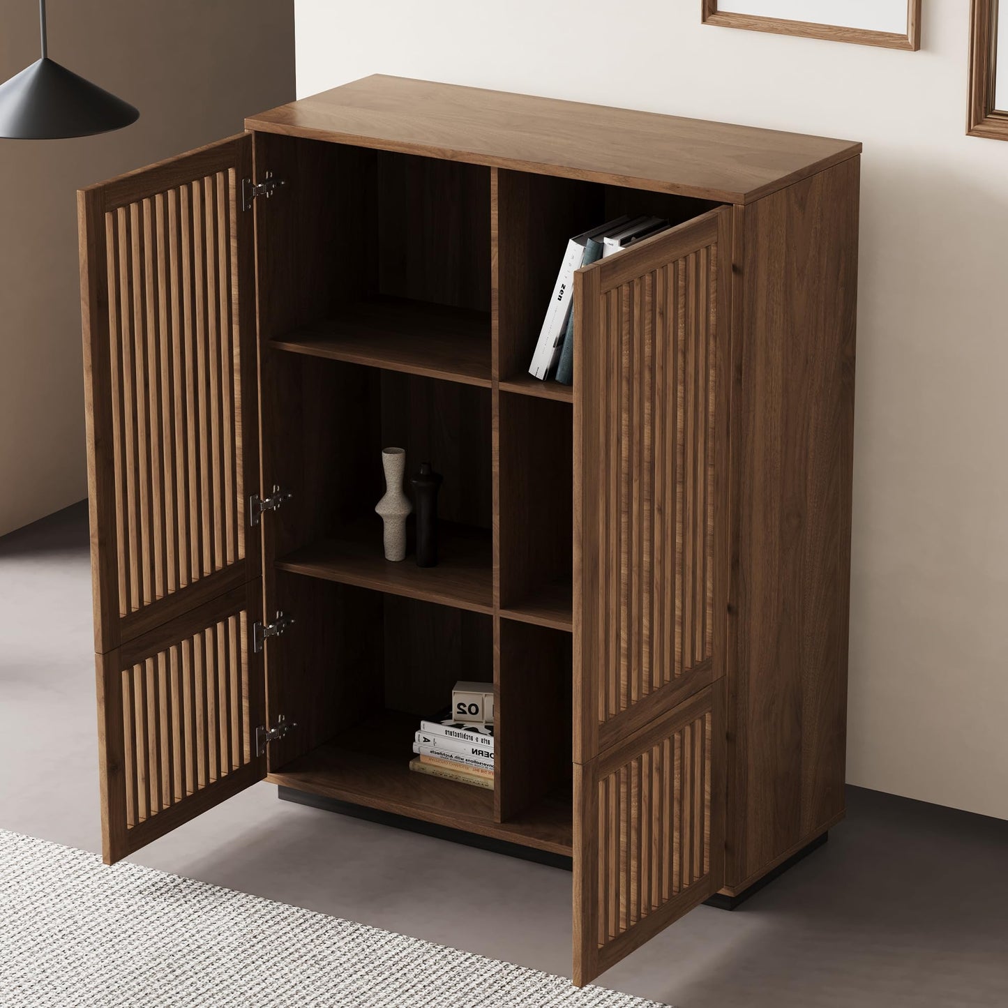 NessCarsti 47.5" H Wooden Small Storage Cabinet with Slatted Door & Shelves