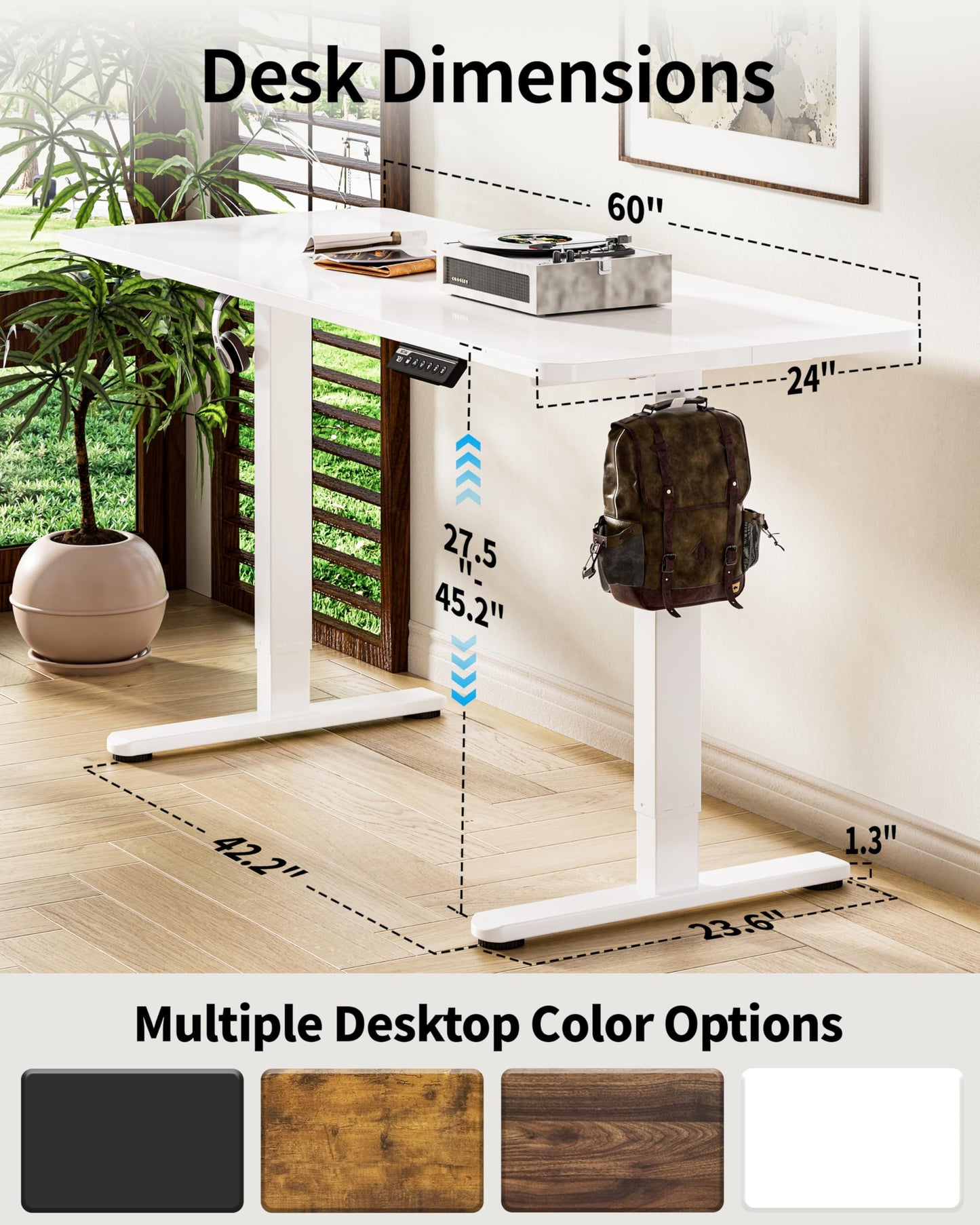 BIZUM Electric Standing Desk 60 x 24 Inch Computer Desk-Gaming Desk White Home Office Desks Height Adjustable Memory Stand Up Computer Workstation