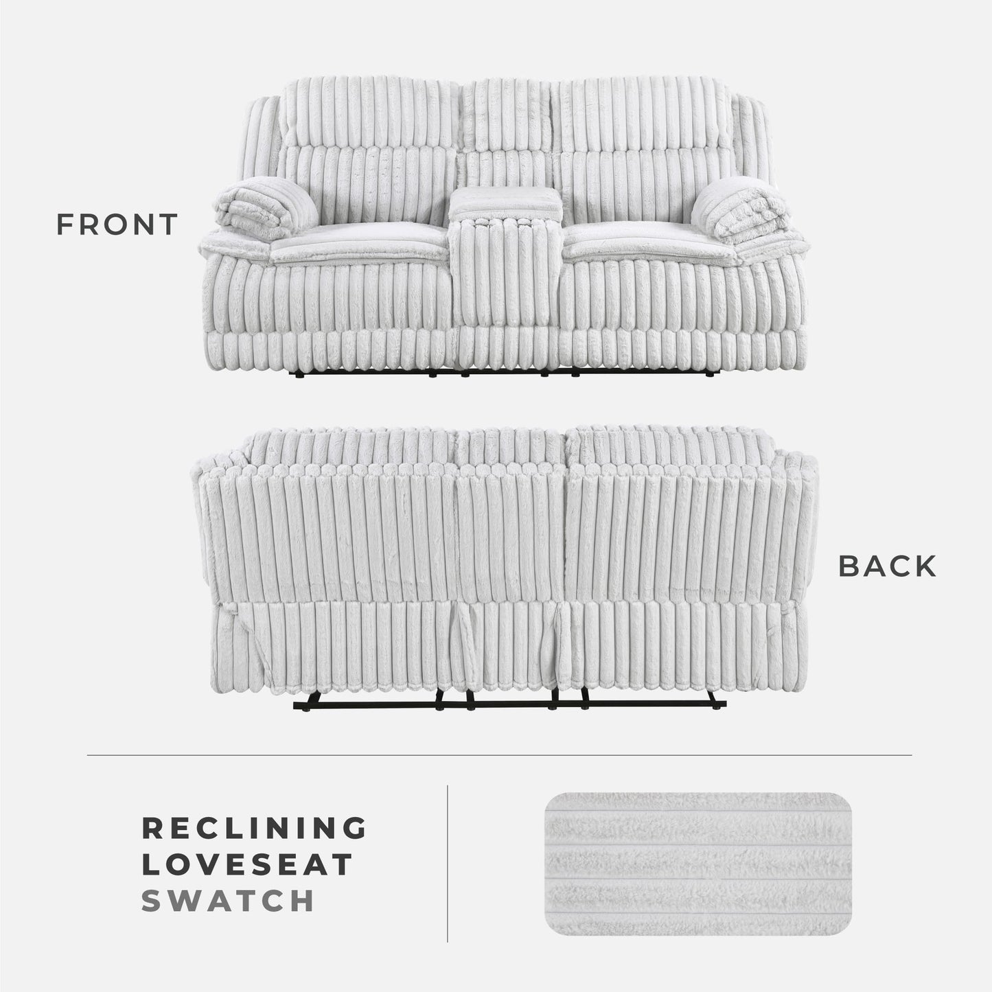 Lexicon Manual Double Reclining Loveseat with Center Console, Corduroy Manual Wall Hugger Recliner Couch, Pillow Top Arms, Cup Holders, Hidden Storage, Cozy Loveseat for Living Room, Gray