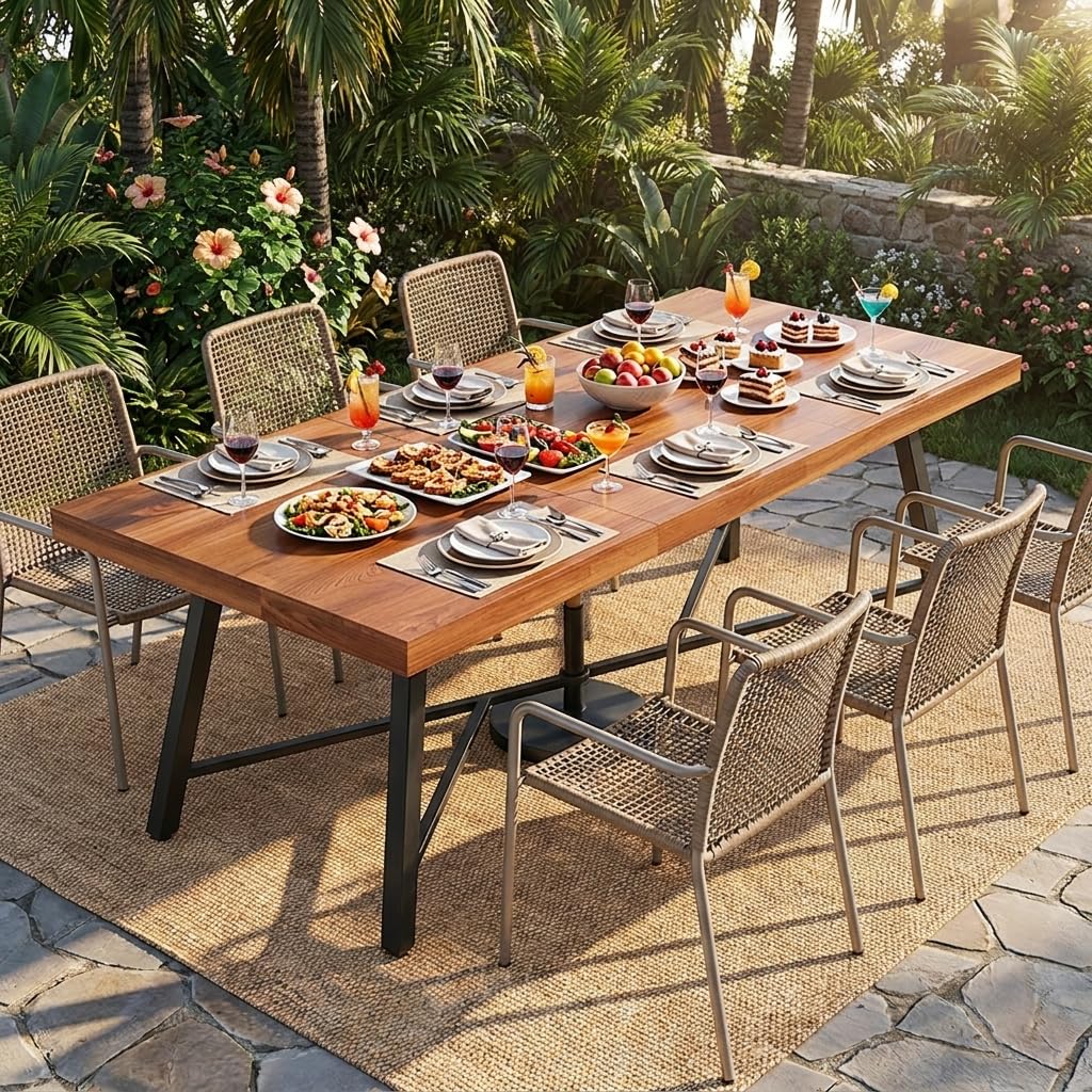 YITAHOME Acacia Wood Dining Table 68.9", Heavy Duty Rectangle Dinner Table with Metal Legs, Rustic Solid Wood Outdoor Table for 6-8 People, 500 LBS