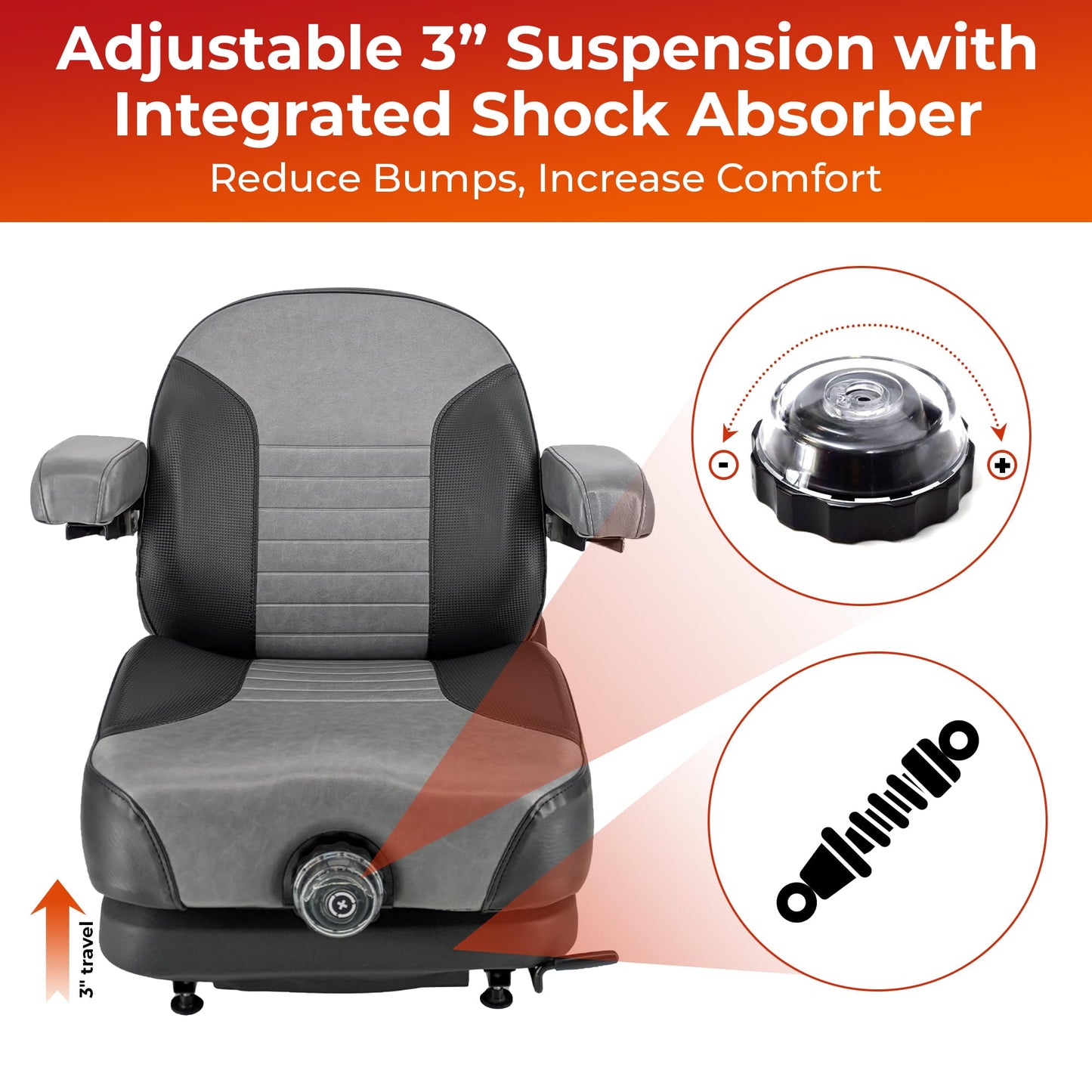 Keystone Seats Comfort Elite Suspension Seat – 1 YEAR WARRANTY – Adjustable Suspension, Backrest, & Cushioned Armrests – For Scag Ferris Hustler Gravely Bad Boy Kubota Toro Zero-Turn Mowers & Tractors
