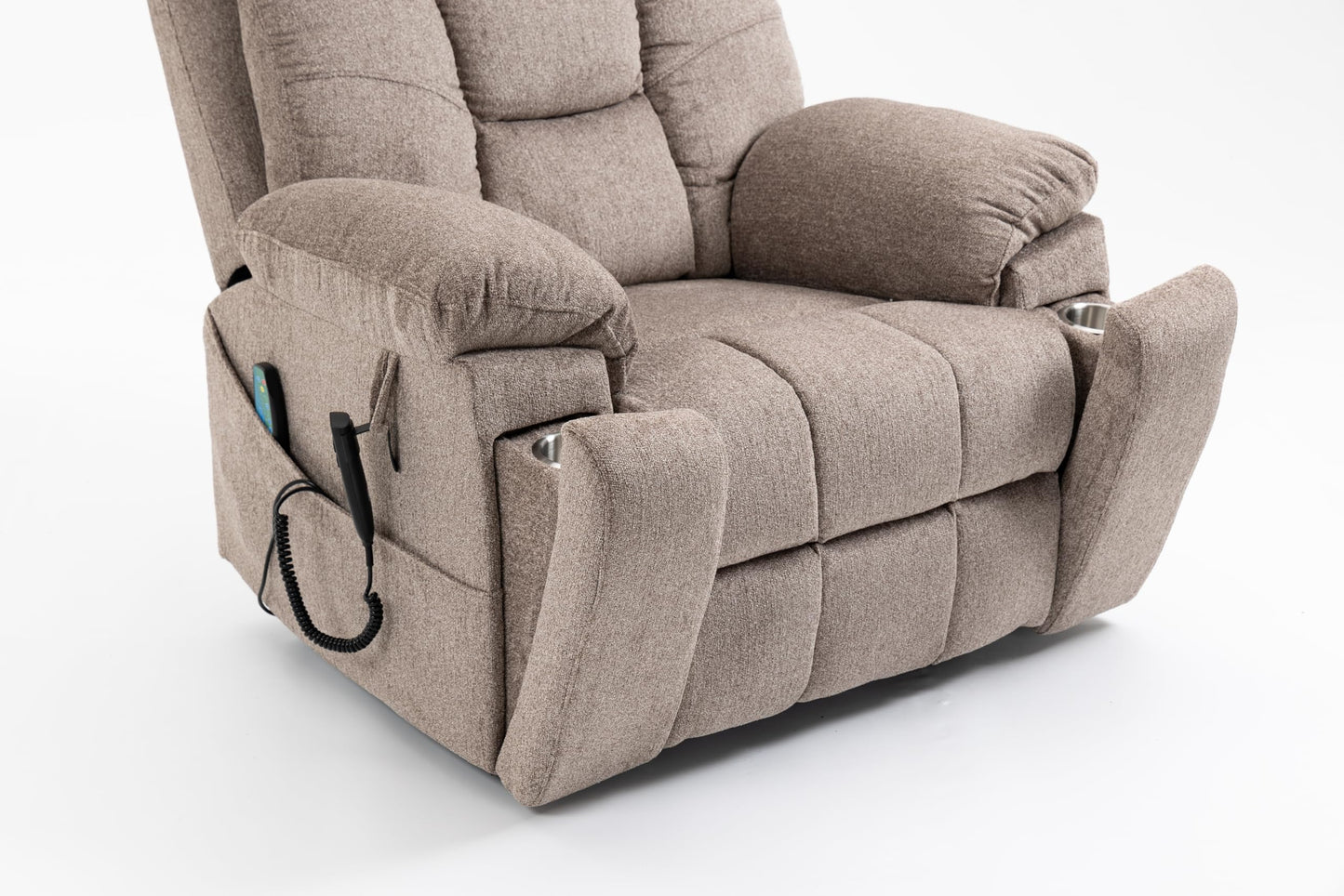 GDFStudio Oversized Power Lift Recliner Chair with Dual OKIN Motors Heat and Massage Lay Flat 180 Degree Electric Reclining Sofa Chair with Cup Holders and Dual Remote, Light Brown