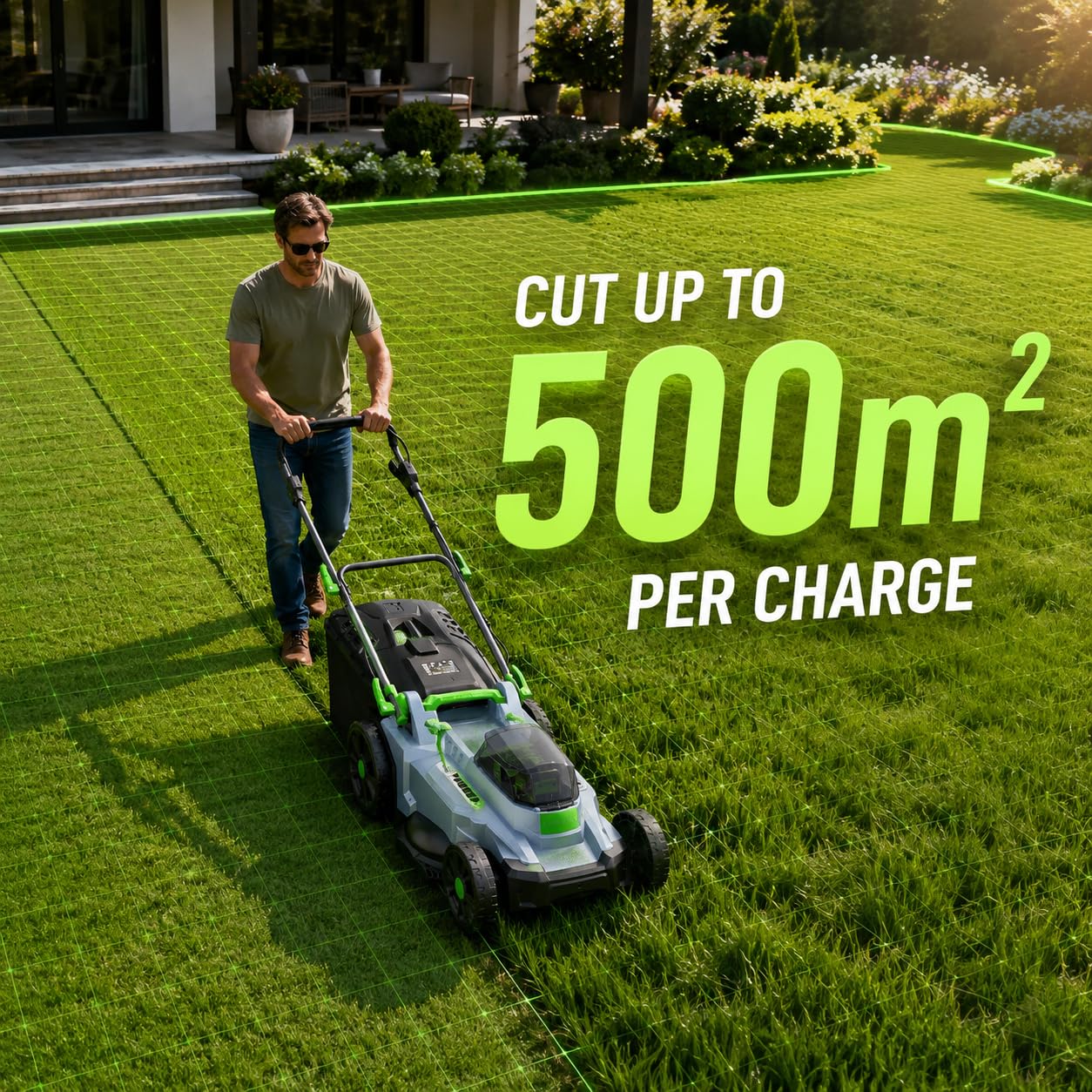 40V Cordless Lawn Mower, 17-Inch Walk Behind Lawnmower with 2 x 20V 4.0Ah Battery, Brushless Motor, 6 Cutting Heights, 50L Grass Bag, for Garden/Patio/Yard/Lawn