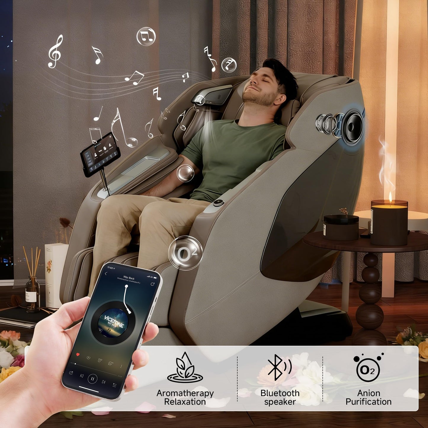 Real Relax 4D Massage Chair Full Body, Zero Gravity SL Track Recliner with Backlit Toch Pad, Negative Ion Purification, Aromatherapy, 20 Auto Modes, Yoga Stretching, Auto Body Scan, Brown