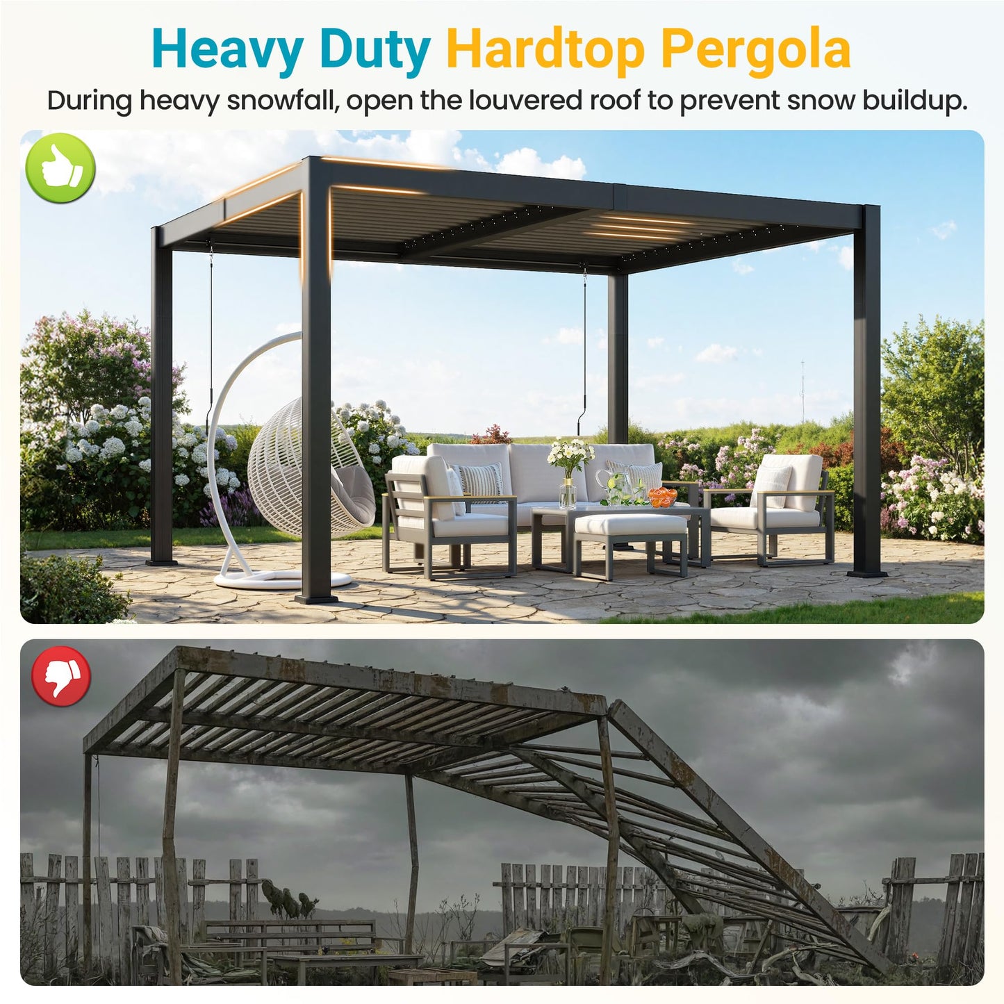 Louvered Pergola, 10' x 12' Outdoor Pergola, Metal Patio Gazebo with Adjustable Louvers Roof and Gutter System, Metal Hardtop Gazebo for Patio, Backyard, Deck, Garden, Dark Gray