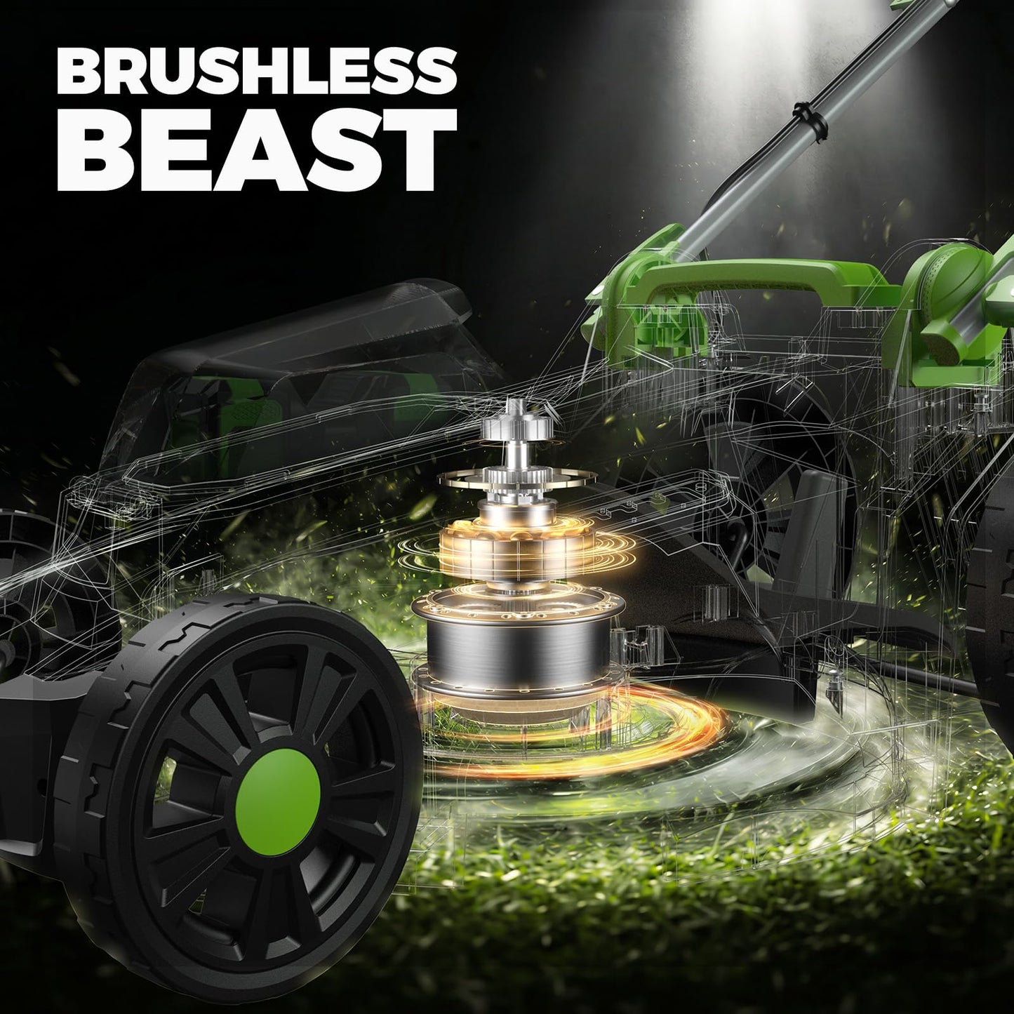 40V Cordless Lawn Mower, 17 Inch Electric Battery Powered Lawn Mower with 2x4.0Ah Batteries, 6 Height Adjustment, 50L Grass Bag, 1200W Brushless Motor, 40min Runtime for 500㎡ Yard
