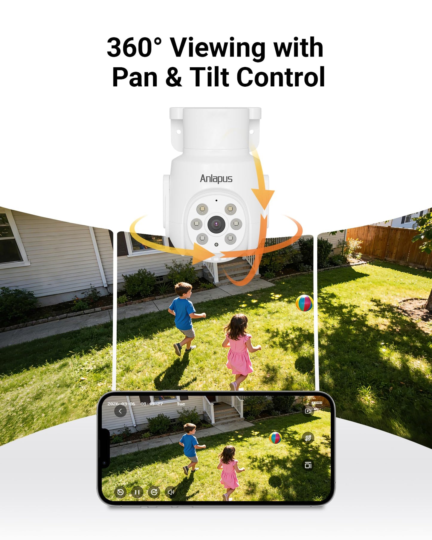 Anlapus 5MP Pan Tilt Wired Security Camera System, 8pcs 3K Outdoor Indoor Home Surveillance Cameras, Human Vehicle Detection, Night Vision, 8CH CCTV DVR with 1TB HDD for 24/7 Video & Audio Recording
