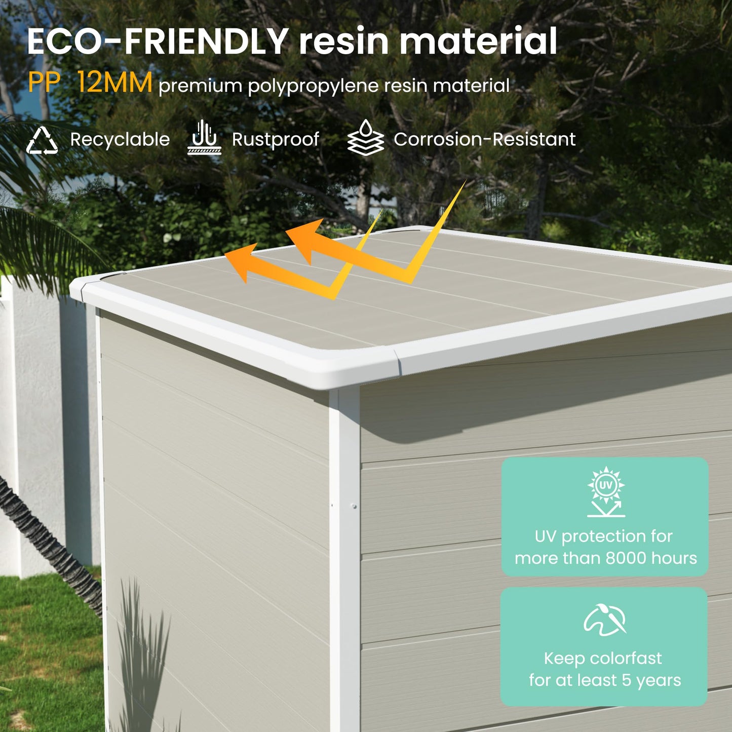 UDPATIO Outdoor Storage Shed 5x3 FT, Garden Resin Shed for Bike, Garbage Can, Tools, Outside Plastic Sheds with Floor for Backyard, Patio, Lawn, Sandstone