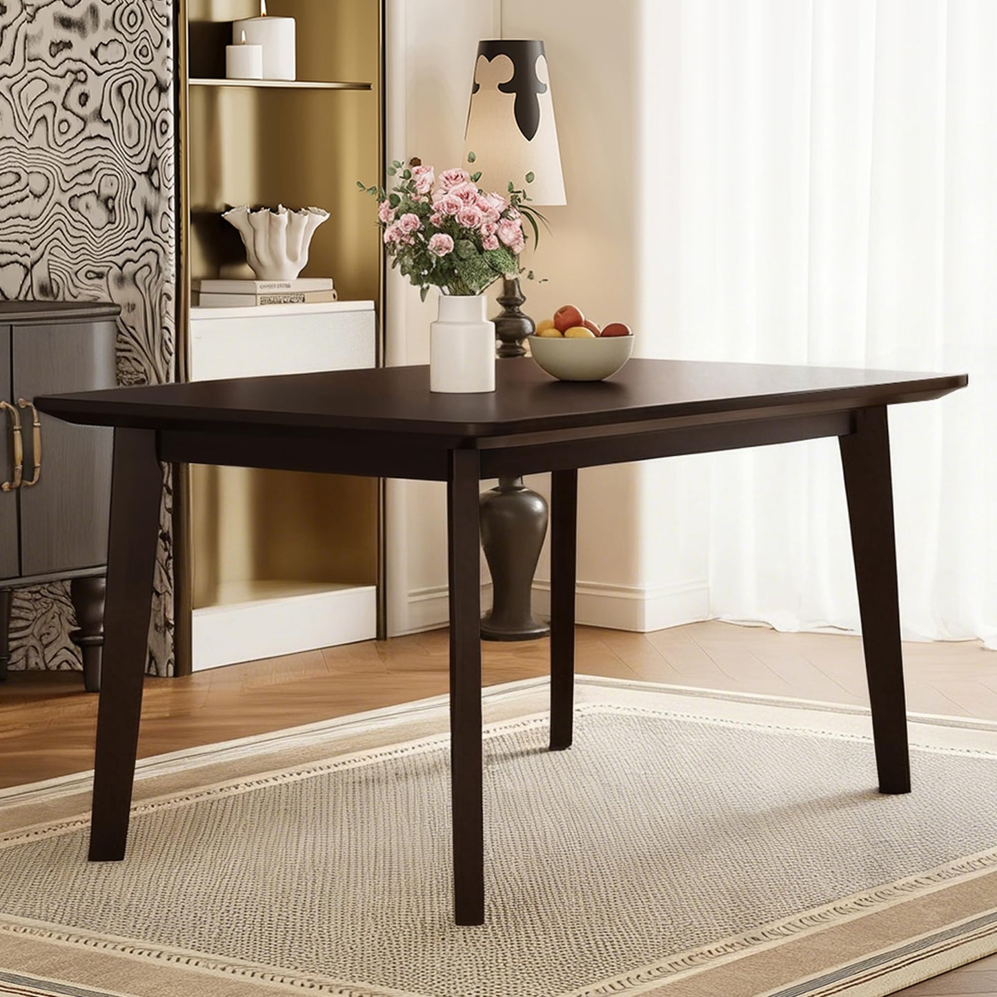 Merax Merax Farmhouse 47" Rectangular Dining Table, Solid Wood Kitchen Table Fits up to 4,Space Saving, Easy Assemble Espresso