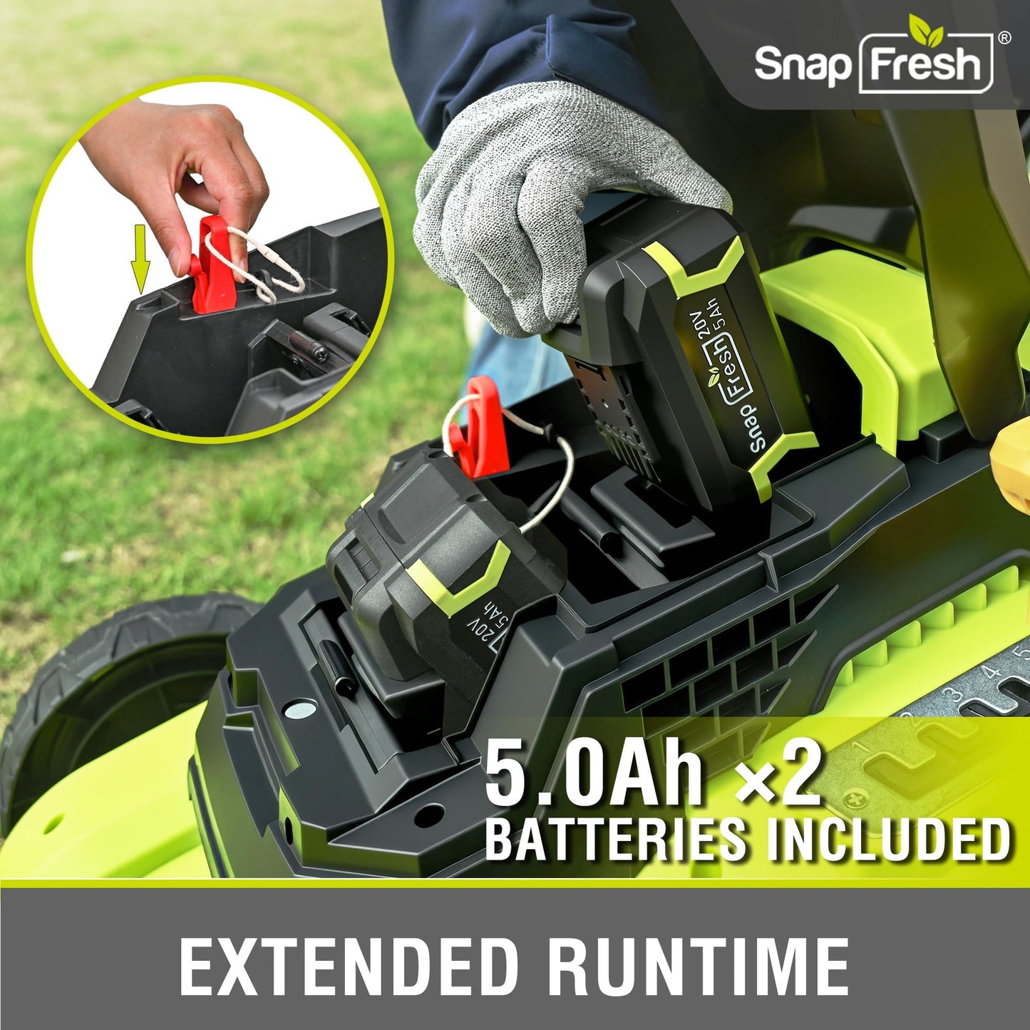 SnapFresh 40V 17” Brushless Lawn Mower – 2 x 5.0Ah Batteries Electric Cordless Push Mower with Fast Charger, 6-Level Height Adjustment, 45L Grass Bag, Lightweight Battery Powered Mower