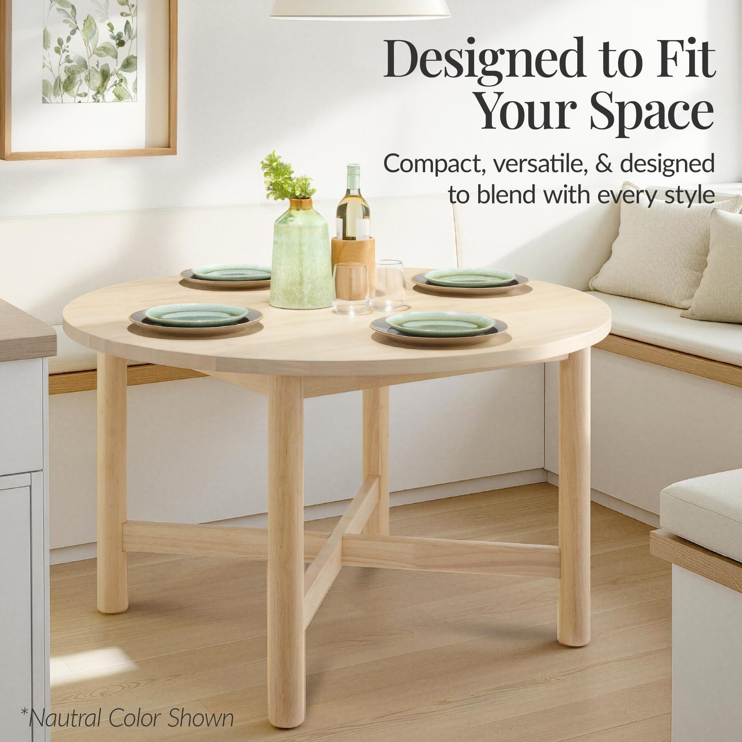 Best Choice Products Solid Wood Dining Table for 4-6, Kitchen Table, 47" Round Table, Modern Farmhouse, Space Saving for Dining Room, Kitchen, Or Living Room, Easy Assembly - Walnut