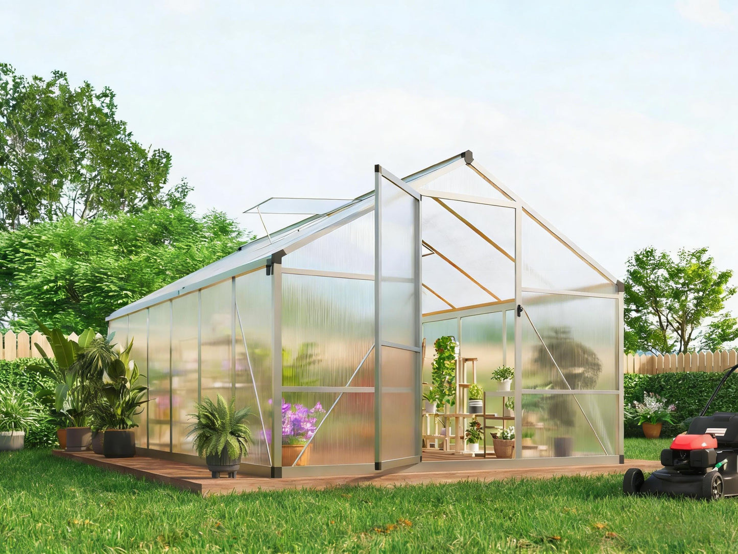 GarveeHome 8X12 FT Greenhouse for Outdoors, Walk-in Greenhouse Kit with Aluminum Frame, Polycarbonate Panels, Adjustable Roof Vent, Sliding Door, Secure Lock for Outside Garden, Patio, Backyard