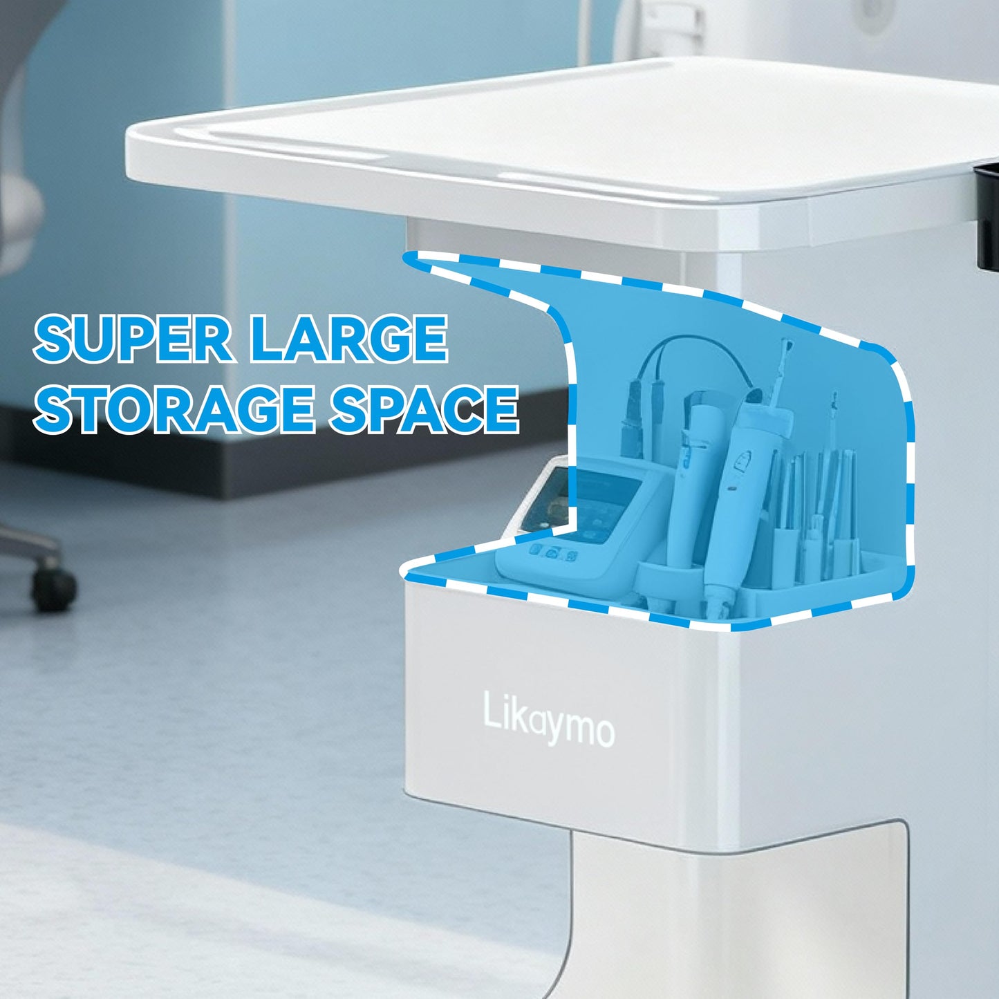 Likaymo Medical Trolley Cart for Laptop Dental, Large Storage & Lockable Wheels, Universal Holder for Intraoral Scanner, 30kg Capacity for Dental Clinic,Hospital
