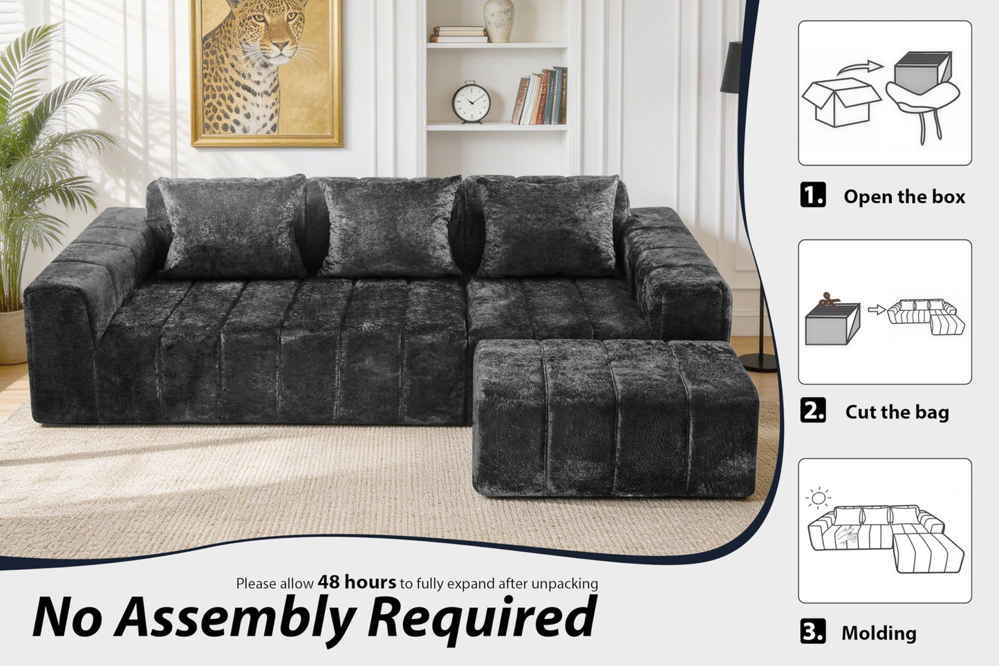 HABUTWAY 95" Modular Sectional Sofa with Chaise, L-Shaped Cloud Couch with Deep Seat, Convertible Upholstered Boneless Couch for Living Room Apartments Bedroom, No Assembly Required, Black
