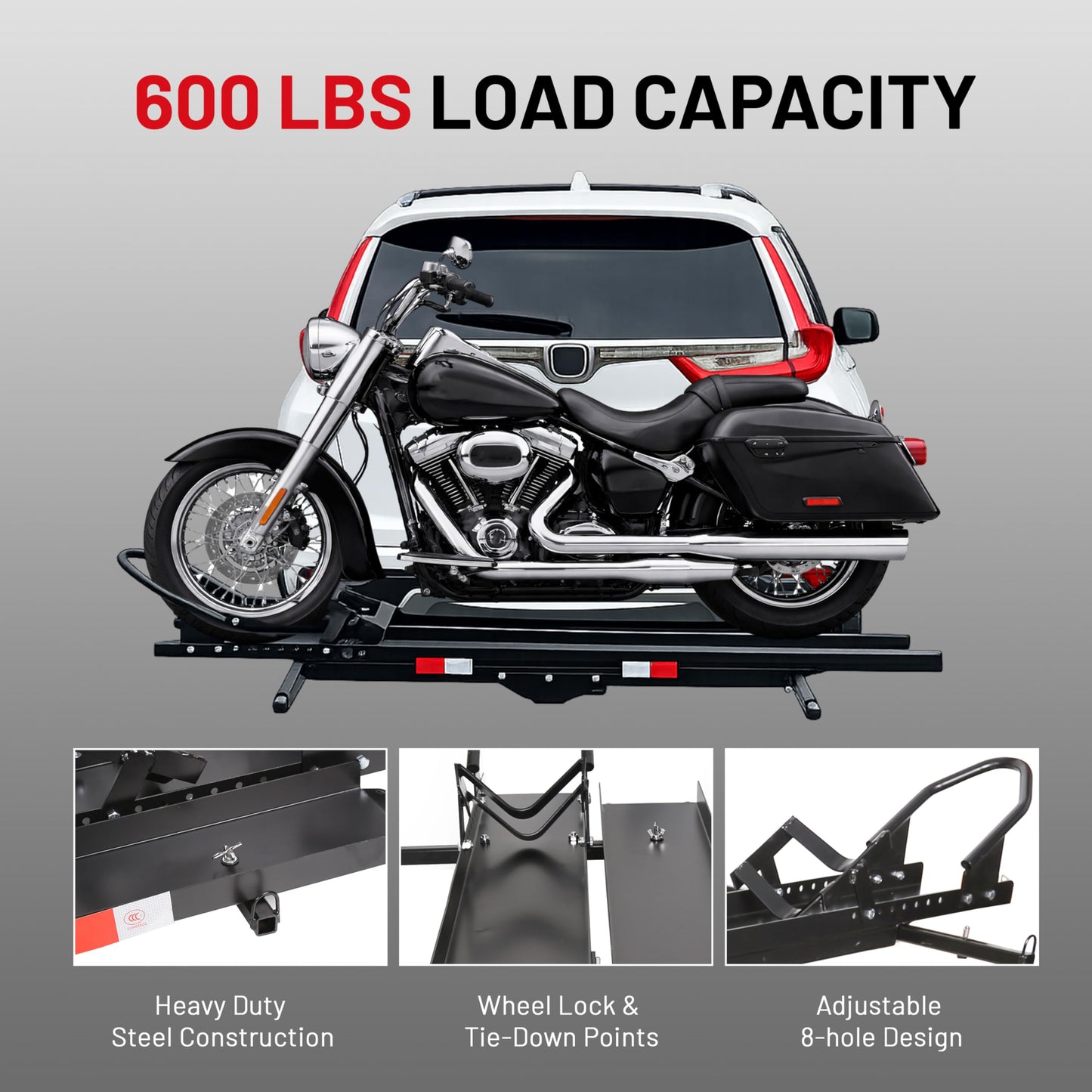 ECOTRIC 600LBS Black Motorcycle Carrier Mount Dirt Bike Rack Hitch Hauler |with Loading Ramp| Superior Heavy Duty (You Will Receive Two Packages for This Item)