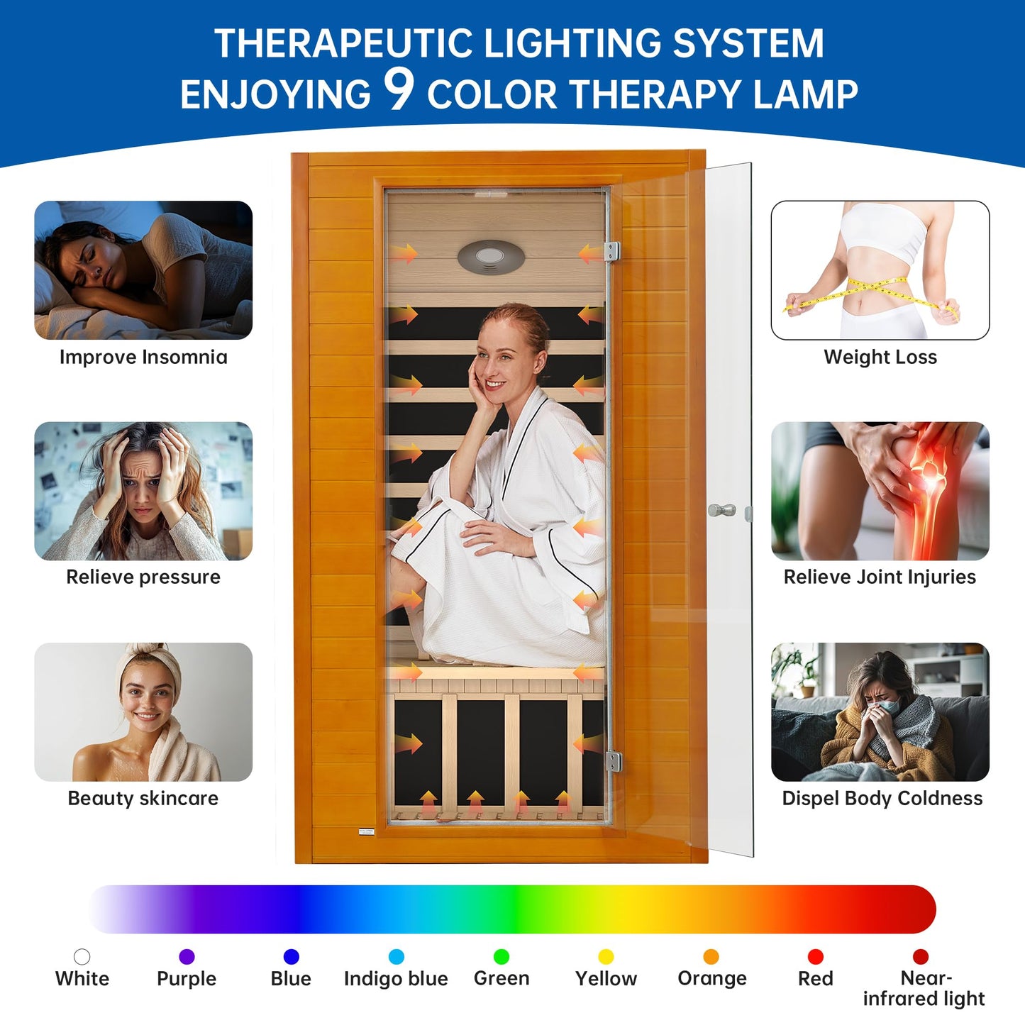 RESTISLAND Infrared Sauna for Home, Near Zero EMF Home Saunas for up to 2 Person, Indoor Dry Heat Sauna Room with Infrared Red Light Therapy, Bluetooth Speakers, Canadian Hemlock Wood