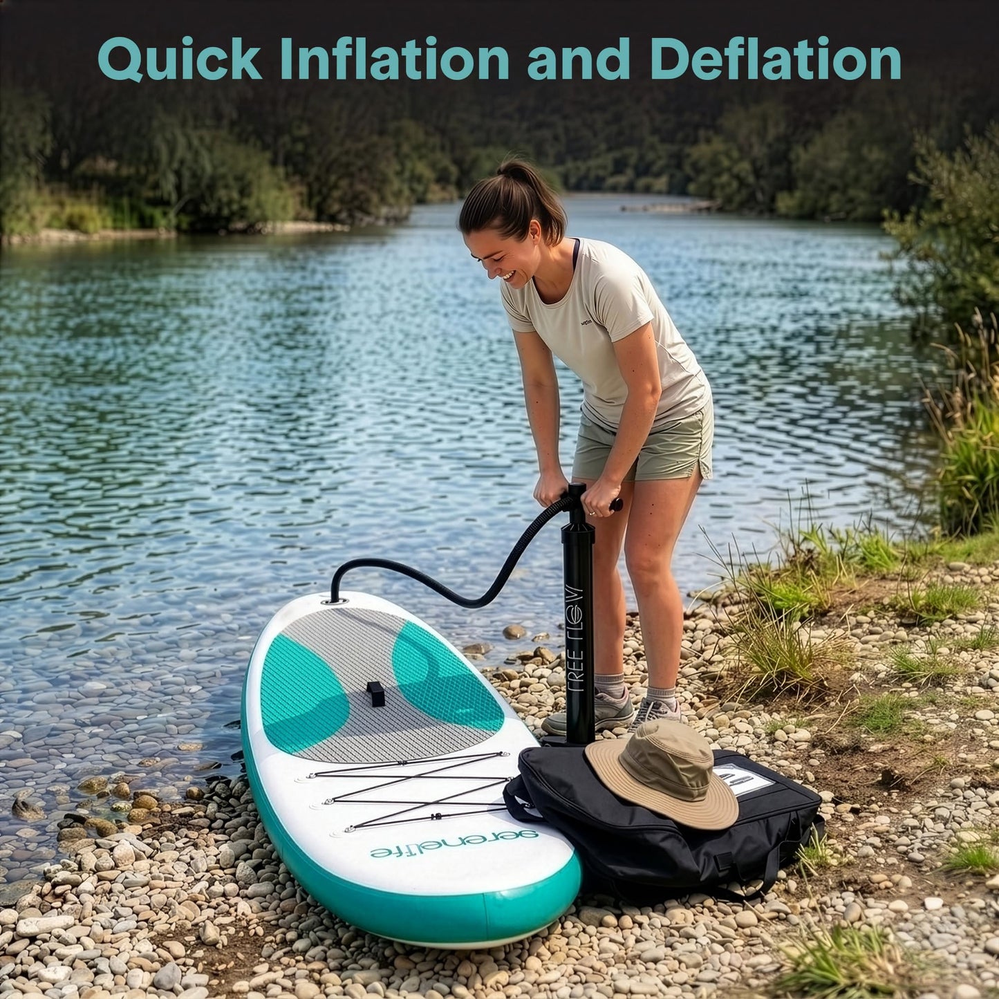 SereneLife 10’ Inflatable Stand Up Paddle Board with Premium SUP Accessories - 32” Wide Stable Design with Non-Slip EVA Deck Pad, for Youth and Adults, 275 lbs. Capacity